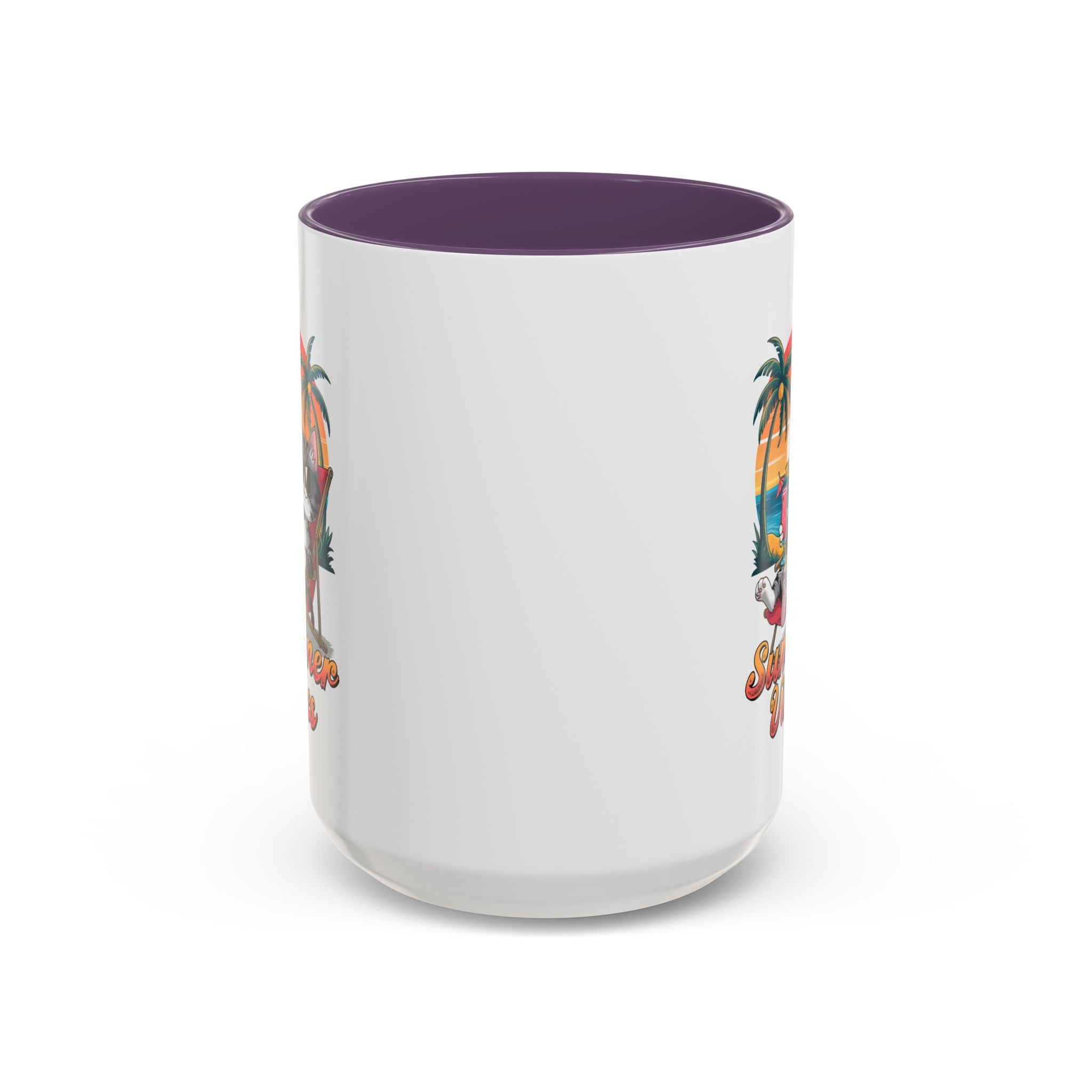 Summer Vibes Coffee Mug, Tropical Cat Mug, Beach Lover Gift, Fun Animal Sipware, Vacation-themed Drinkware, Pet Lover Cup