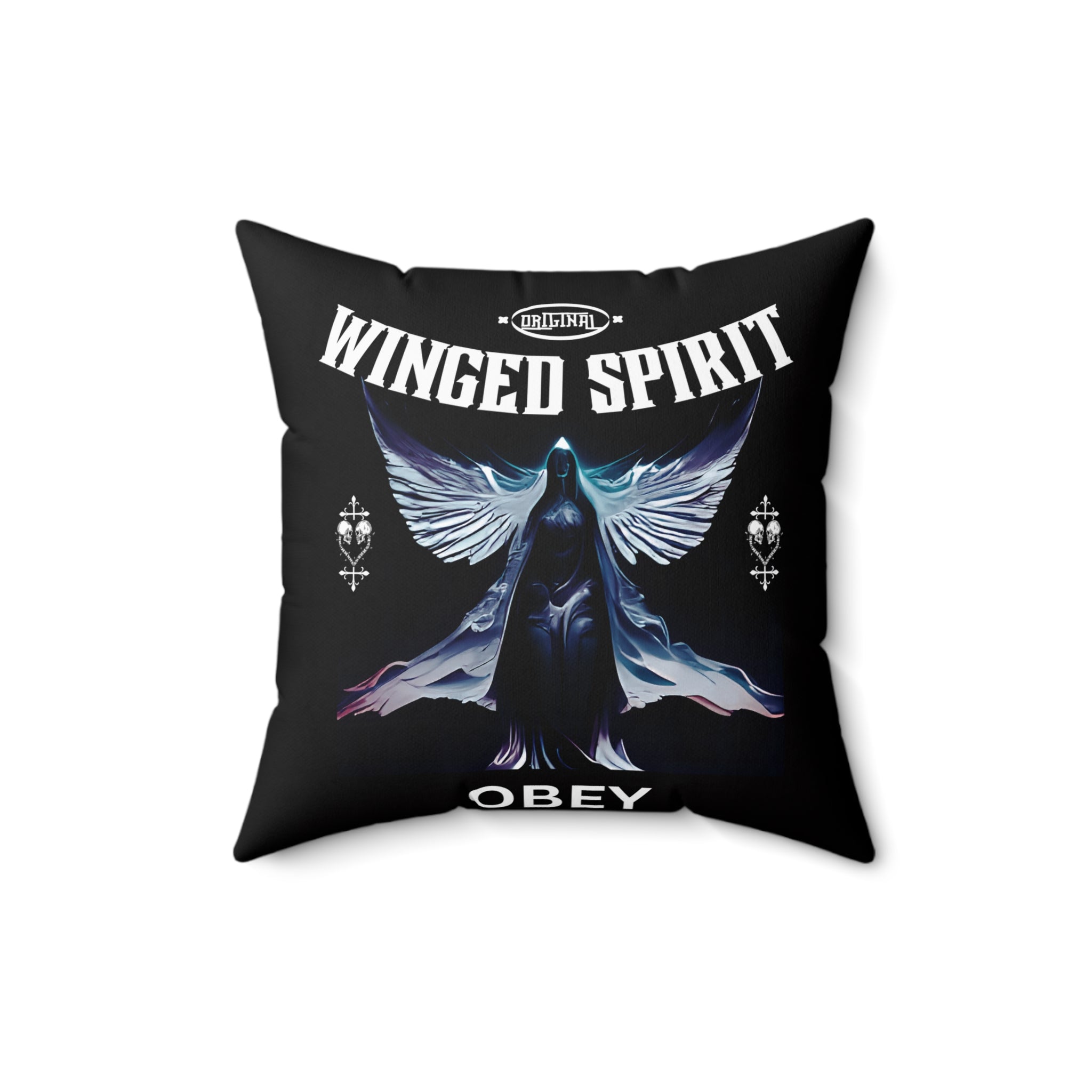 Obey winged spirit gothic Spun Polyester Square Pillow