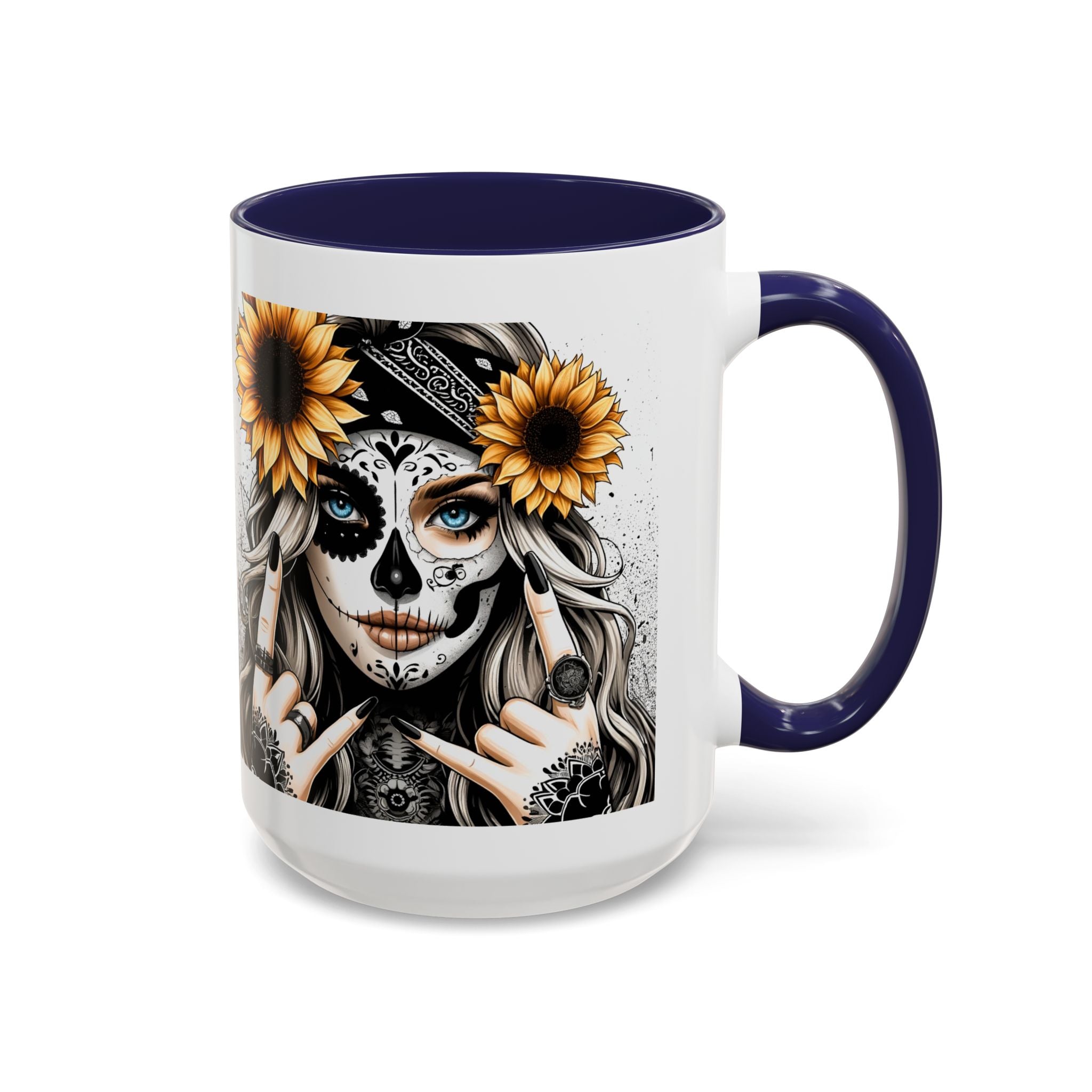 Sunflower Skull Accent Coffee Mug, Gothic Floral Mug, Unique Gift for Coffee Lovers, Boho Decor, Halloween Mug, Artful Drinkware