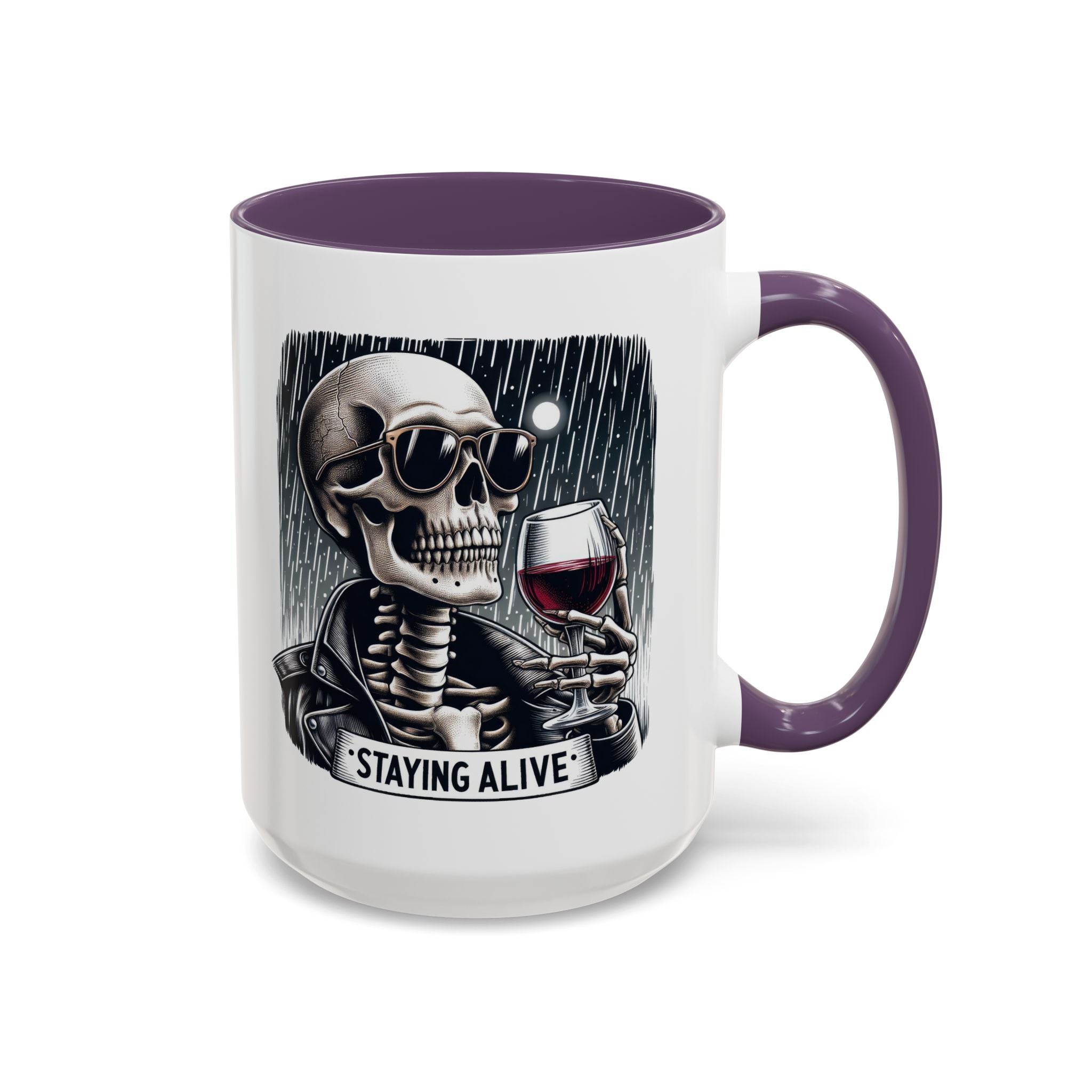 Stylish Skull Coffee Mug, Gothic Drinkware, Staying Alive Gift for Halloween, Funny Office Mug, Alternative Drinkware