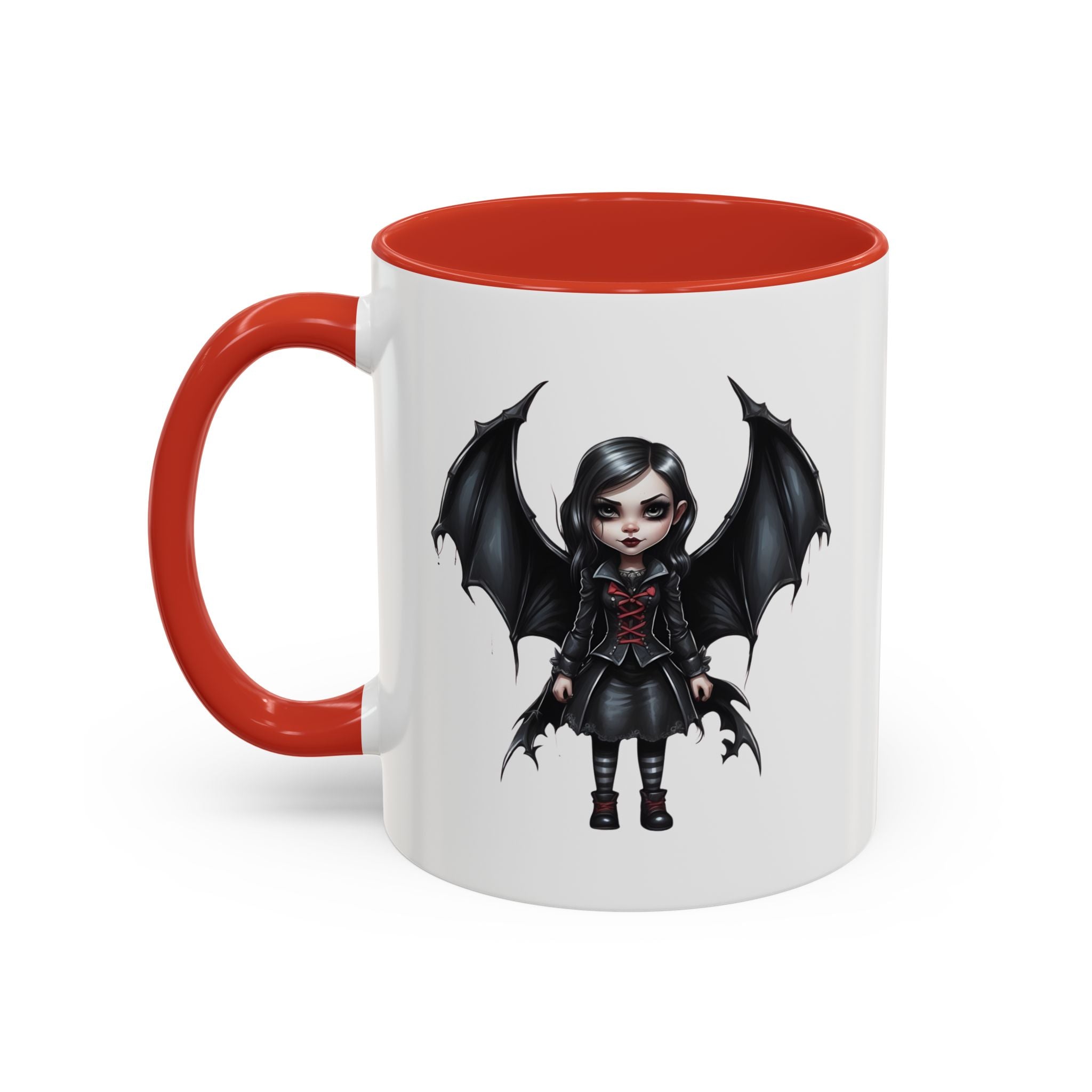 Gothic vampire girl with bat wings horror art Accent Coffee Mug (11, 15oz) vamp18