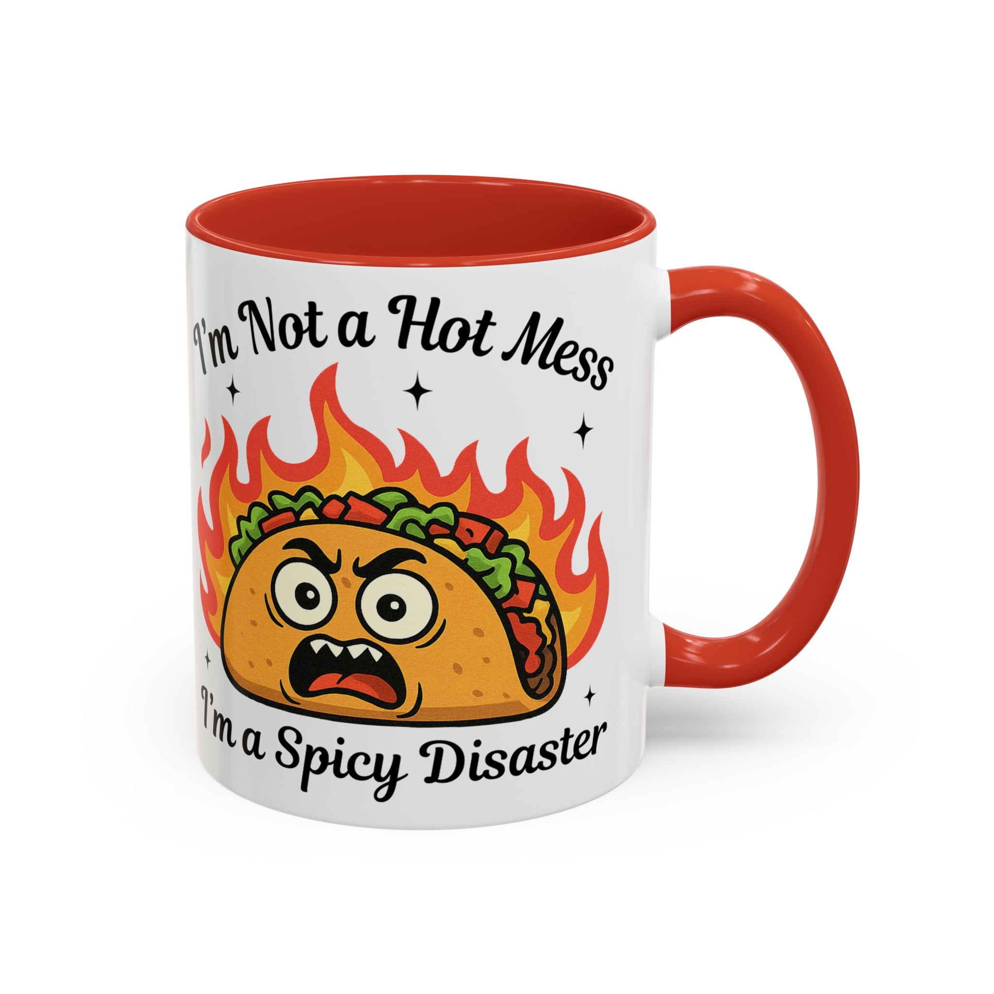 Funny Taco Mug - "I’m Not a Hot Mess, I’m a Spicy Disaster" Accent Coffee Mug