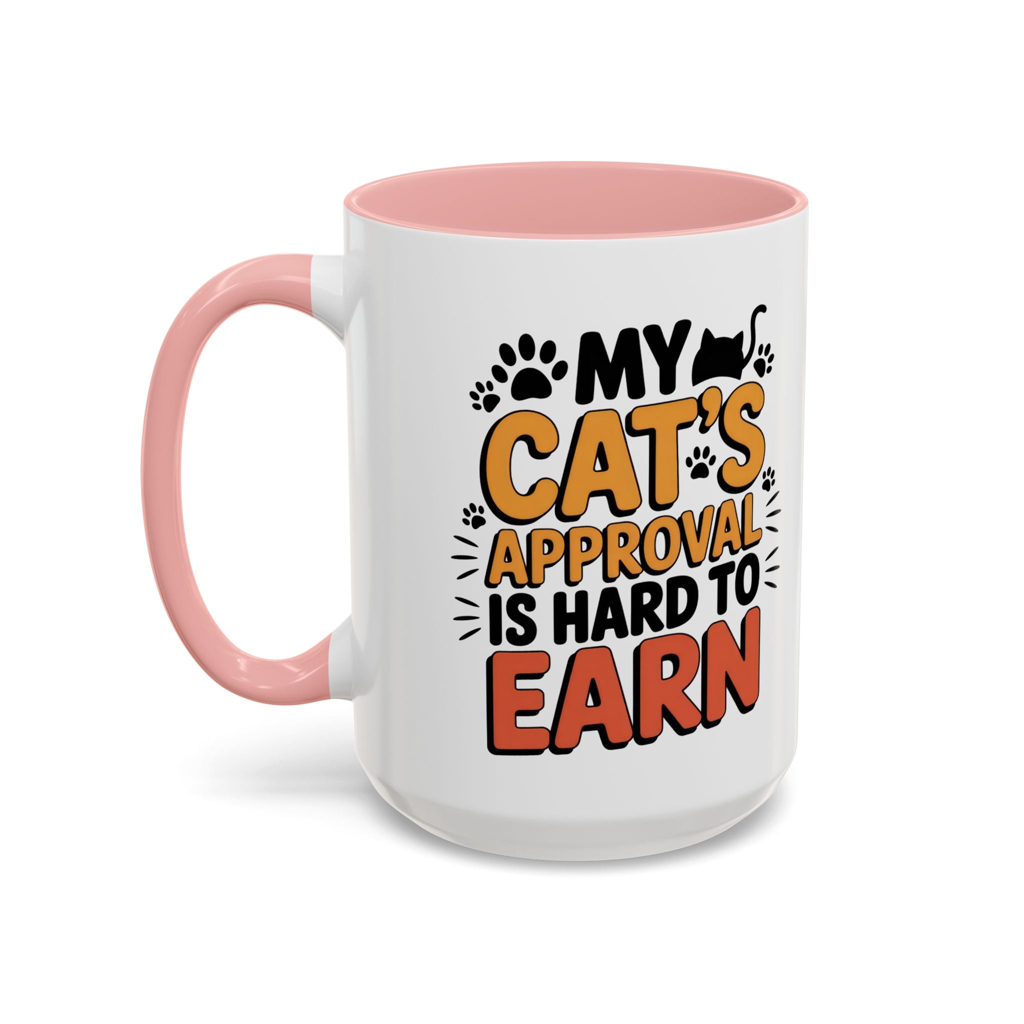 Cat Lover Coffee Mug — "My Cat's Approval Is Hard to Earn" Accent Ceramic Mug