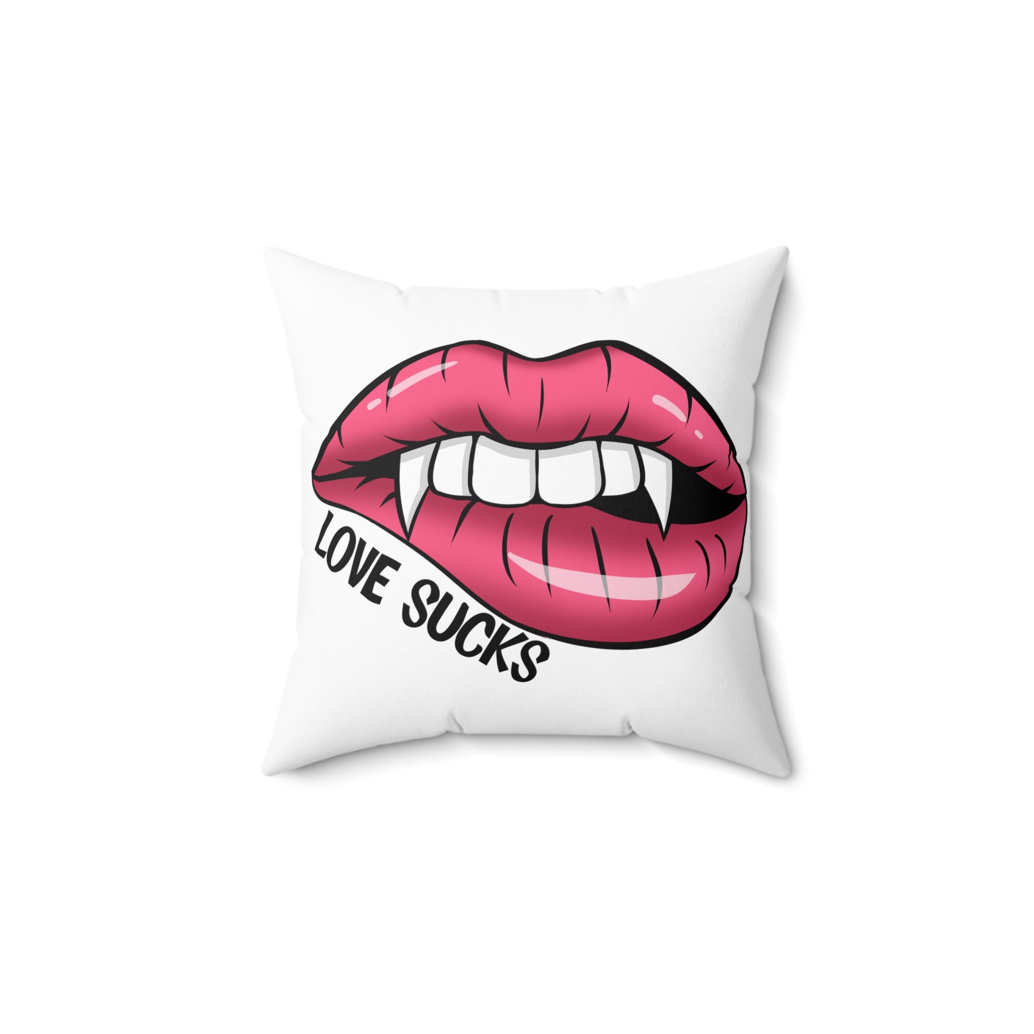 Throw Pillow — Pink Lips "Love Sucks" Graphic anti valentine sarcasm attitude
