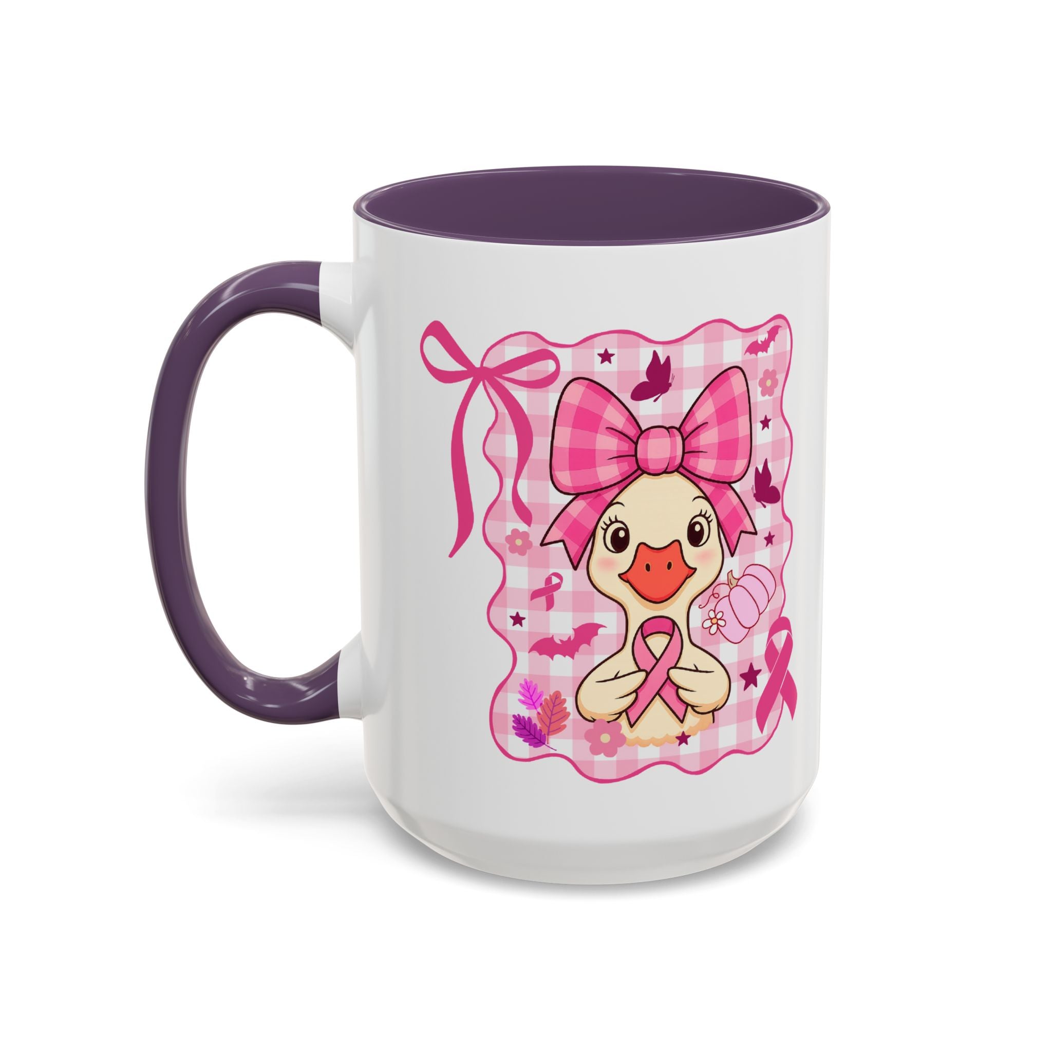 Pink Ribbon Duck Coffee Mug for Breast Cancer Awareness, Cute Gift for Her, Supportive Breast Cancer Mug, Unique Coffee Cup, Holiday Present