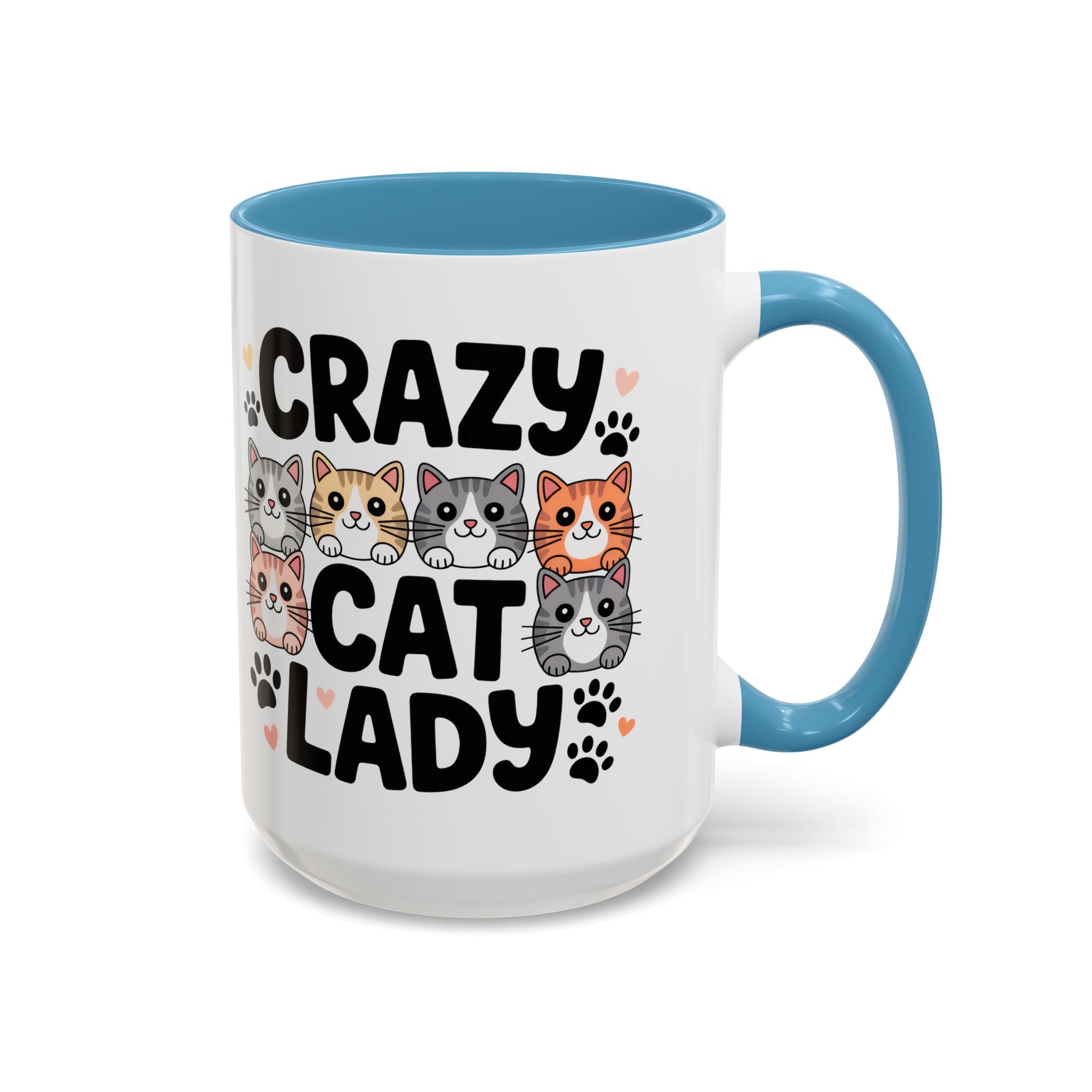 Crazy Cat Lady Accent Coffee Mug — Cute Cat Faces Paw Print 11/15oz