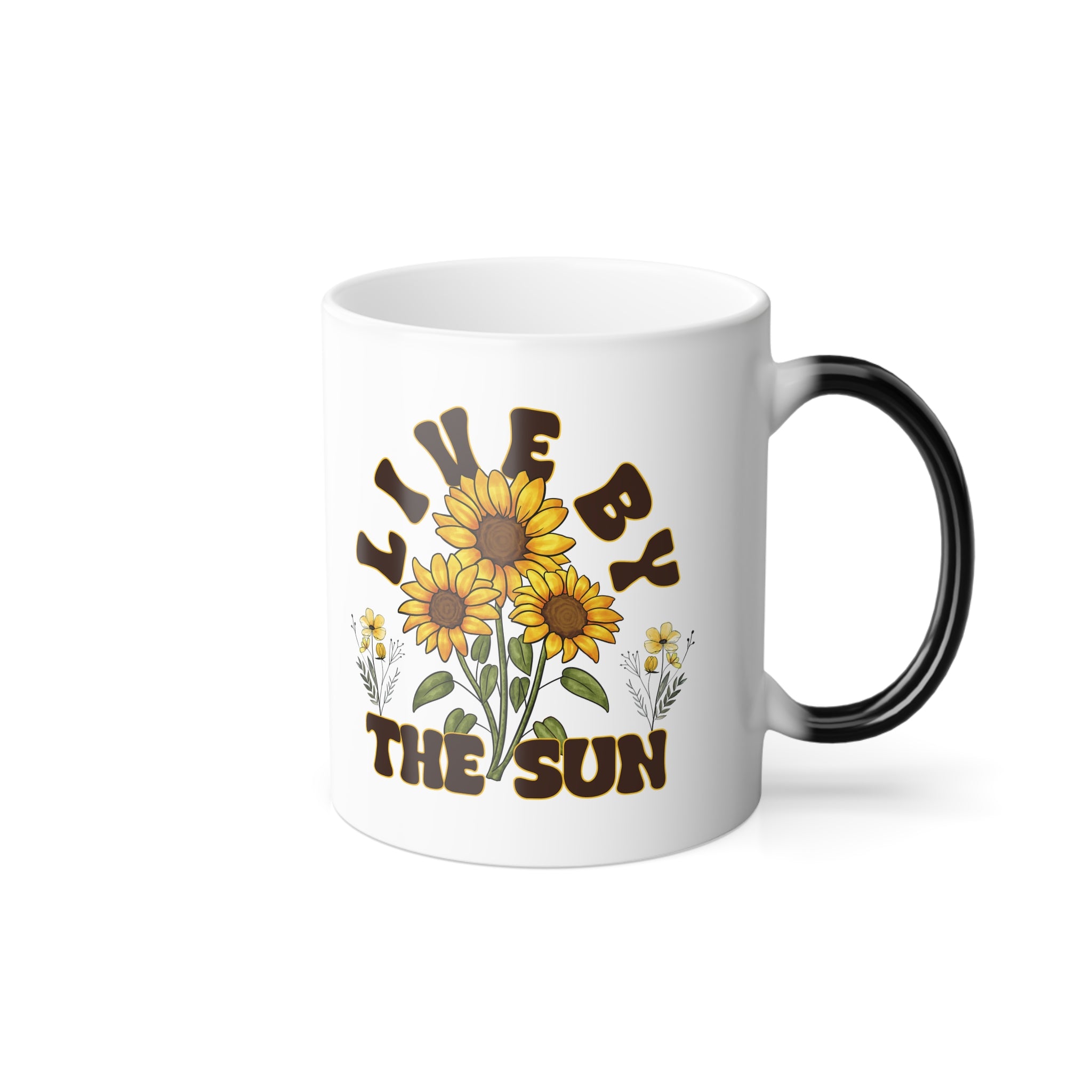 Sunflower Color Changing Mug, Gift for Garden Lovers, Living by the Sun Mug, Unique Coffee Mug, Flower Mug, Birthday Gift