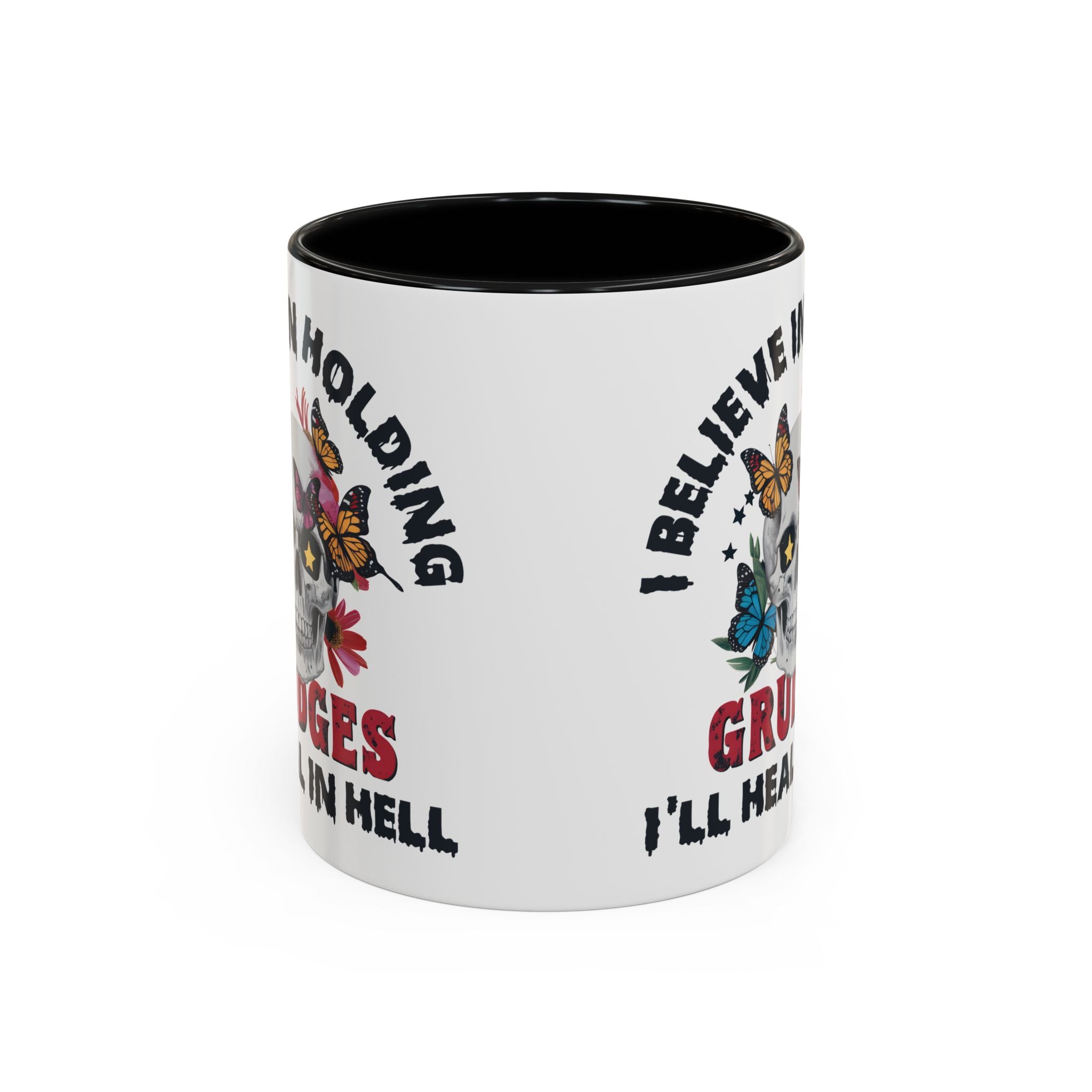 Grudge-Holder Coffee Mug - 11 & 15oz Ceramic with Floral Skull Design gothic horror art