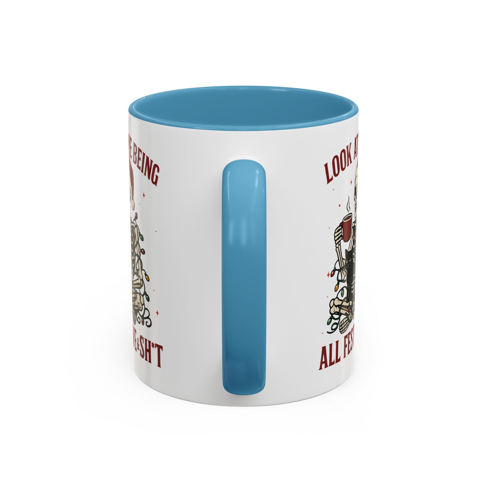 Festive Skeleton Coffee Mug, Unique Holiday Gift, Halloween Decor, Cat Lover's Mug, Funny Gift for Friends