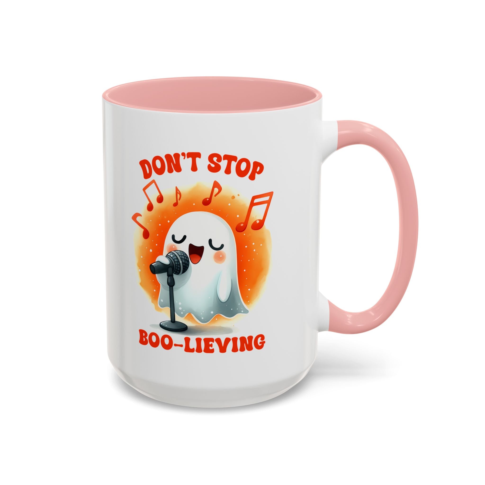 Ghost Coffee Mug, Perfect for Halloween, Fun Gift for Kids & Adults, Don't Stop Boo-lieving Mug, Caffeinated Spirits