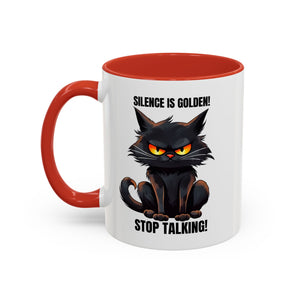 Funny Cat Mug | Silence Is Golden Coffee Cup | Gift for Cat Lovers | Humorous Kitchenware | Ceramic Teacup | Unique Animal Gifts