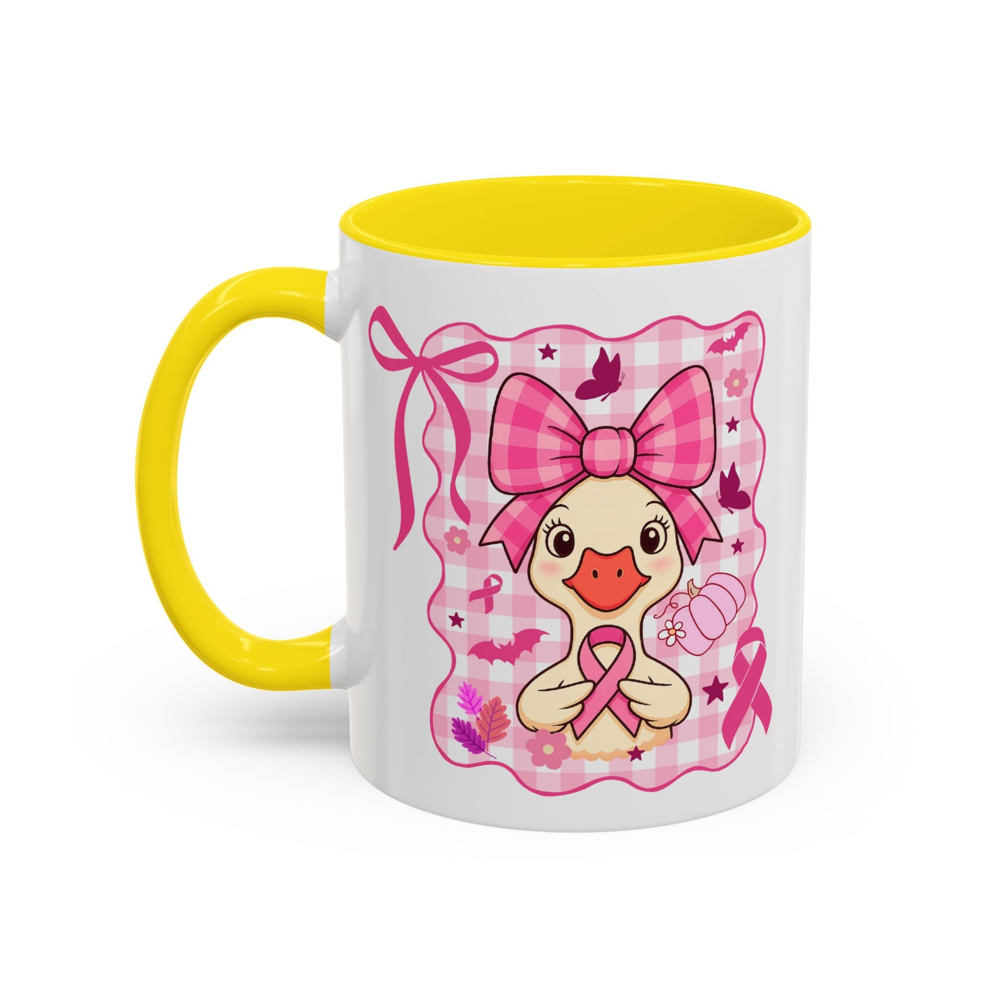 Pink Ribbon Duck Coffee Mug for Breast Cancer Awareness, Cute Gift for Her, Supportive Breast Cancer Mug, Unique Coffee Cup, Holiday Present