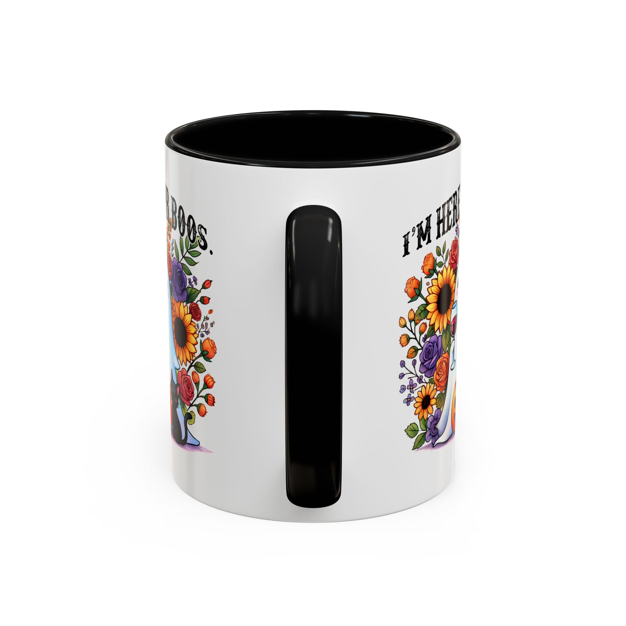 Spooky Floral Coffee Mug - I'm Here for Boos, Halloween Gift, Autumn Decor, Cute Ghost Mug, Cat Lover Drinkware