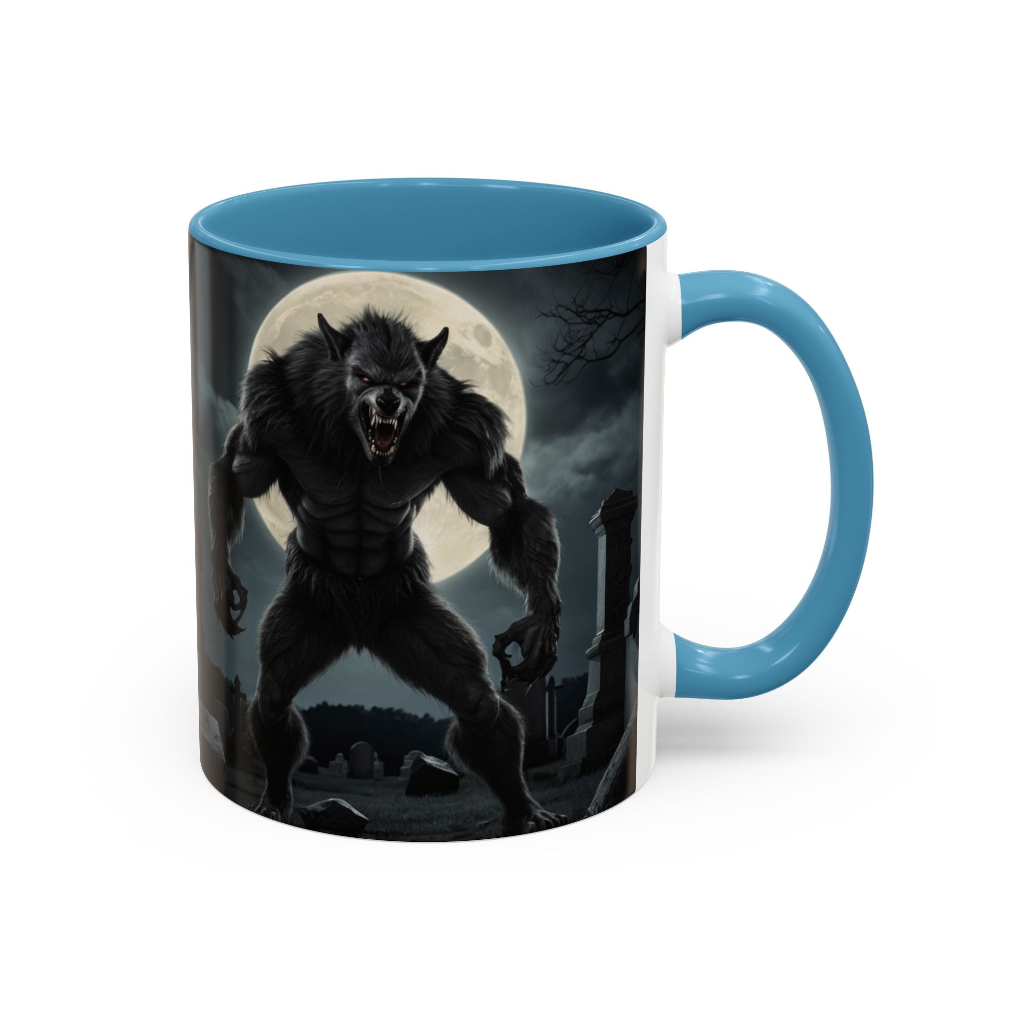 Werewolf Graveyard Coffee Mug — Gothic Moonlit Horror Accent Mug (11/15oz) fantasy