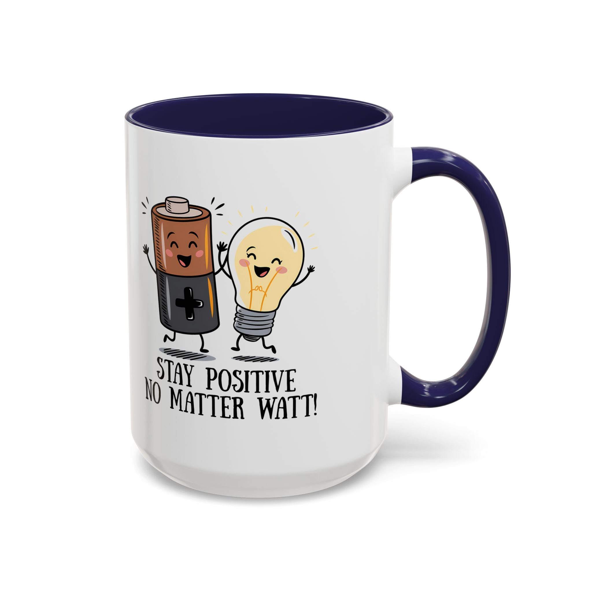 Stay Positive Accent Coffee Mug - 11oz & 15oz - Cute Light Bulb & Battery Design