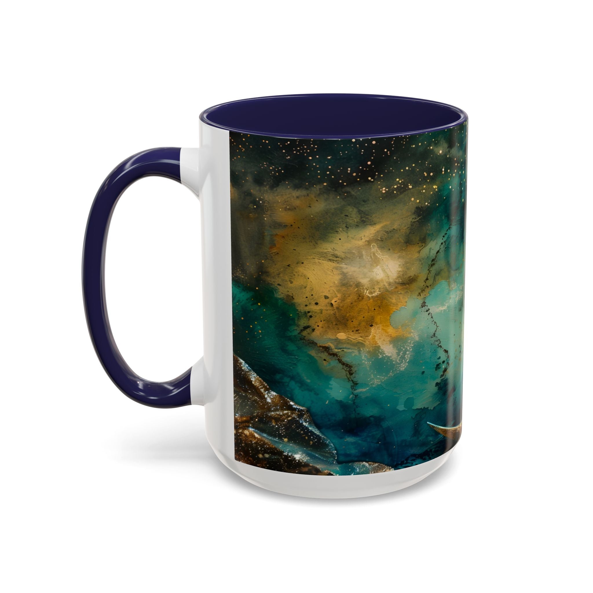 Fairy on the Moon Accent Coffee Mug – Mystical Teal Celestial Ceramic Mug (11/15oz) fantasy