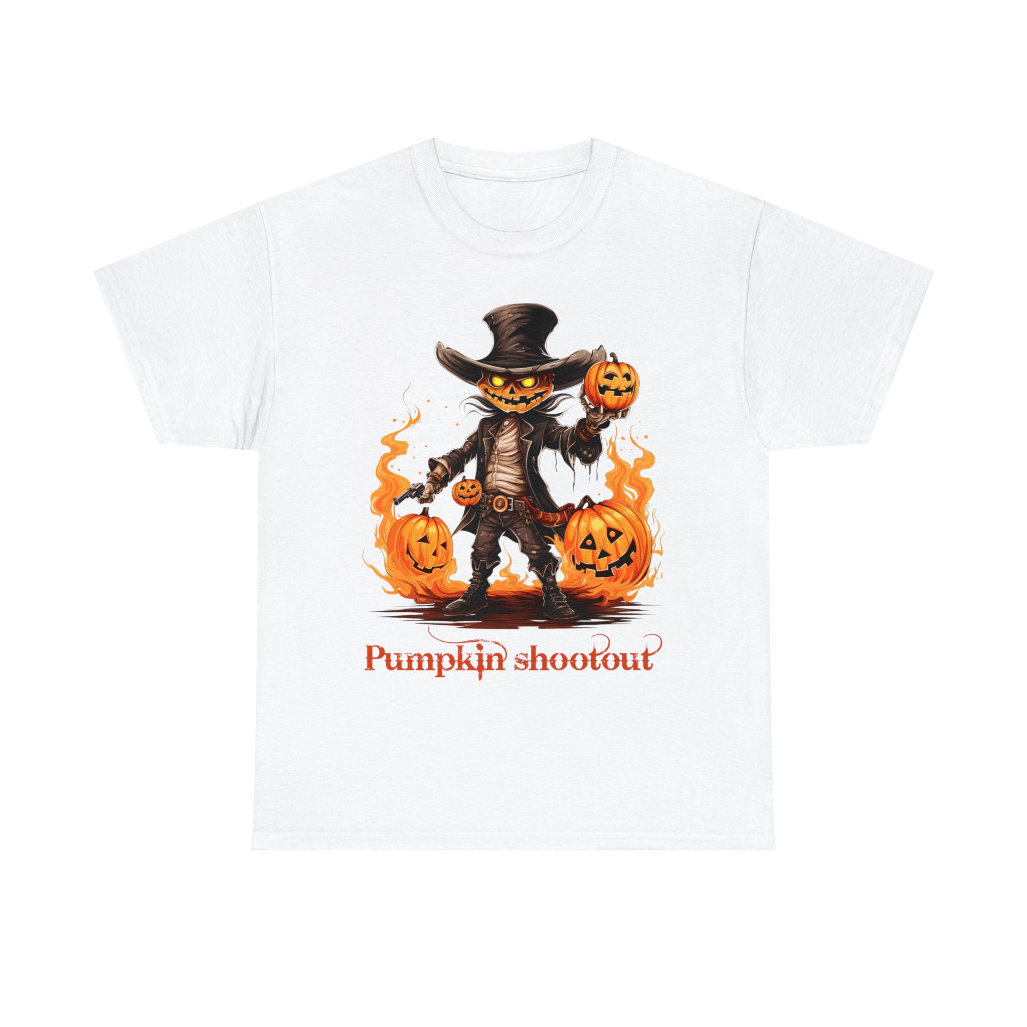 Halloween t shirt pumpkin western style shootout funny fall fun scary stocking stuffer for whole family  cotton tee