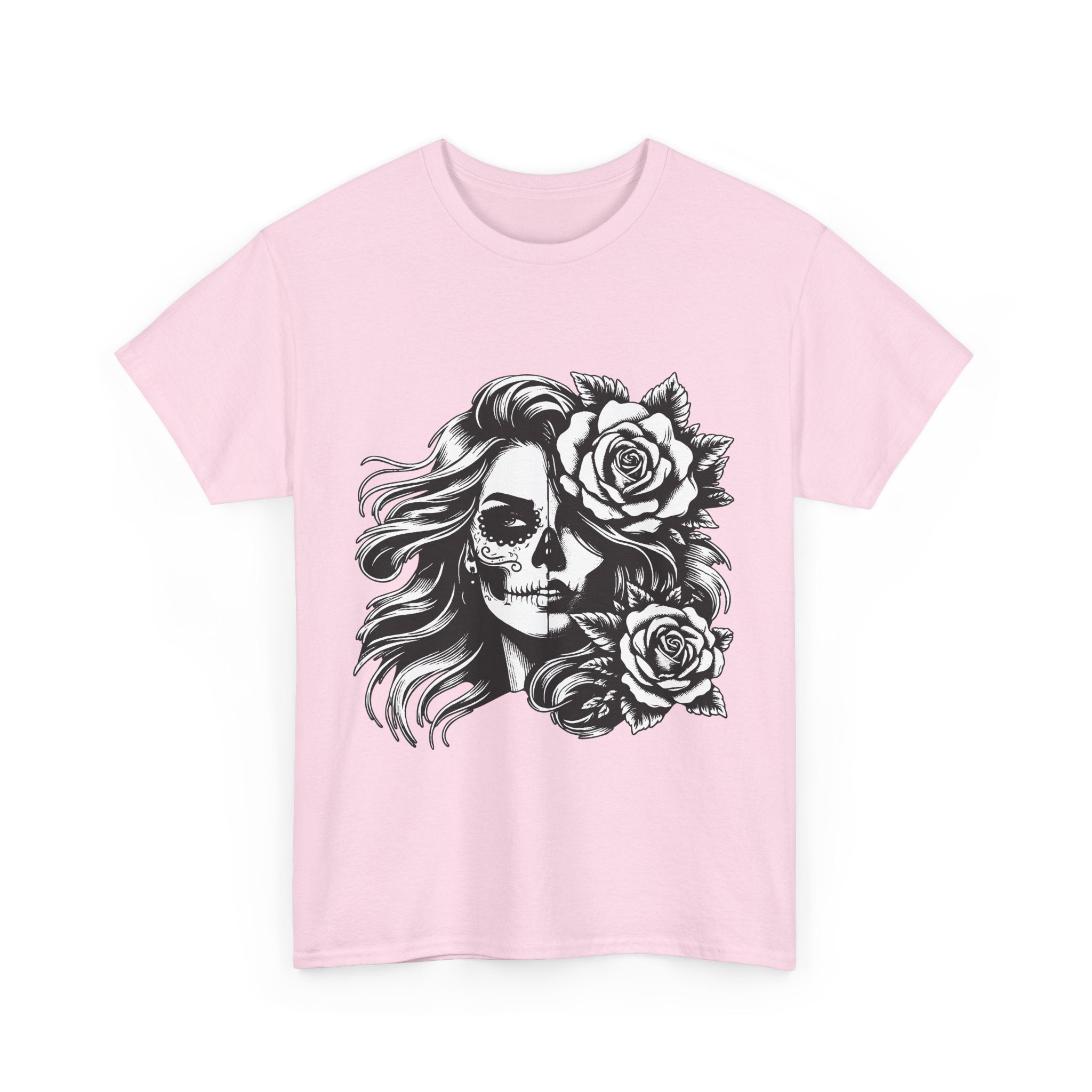 Skull & Rose Unisex Heavy Cotton Tee - Edgy Floral Graphic T-Shirt