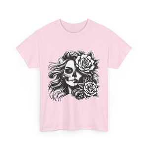 Skull & Rose Unisex Heavy Cotton Tee - Edgy Floral Graphic T-Shirt