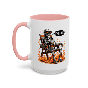 Funny I'M fine  Skeleton on fire Coffee Mug - Humor Gift for Halloween, Coffee Lovers,  Decor, Gag Gift, 11-15oz Accent Mug