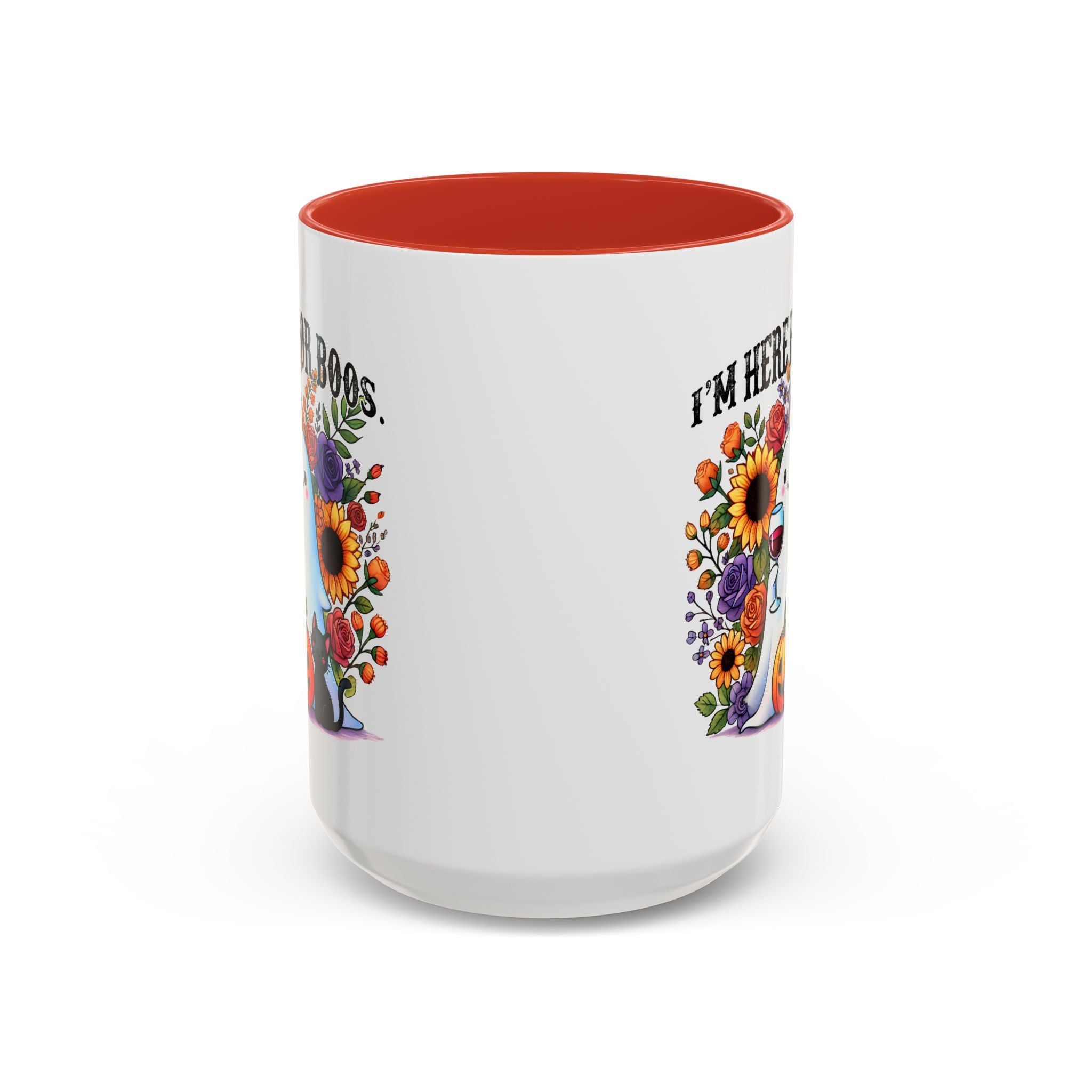 Spooky Floral Coffee Mug - I'm Here for Boos, Halloween Gift, Autumn Decor, Cute Ghost Mug, Cat Lover Drinkware
