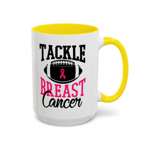 Tackle Breast Cancer Coffee Mug, Supportive Gift for Football Fans, Awareness Mug, Cheer Team Spirit, Fundraiser Drinkware