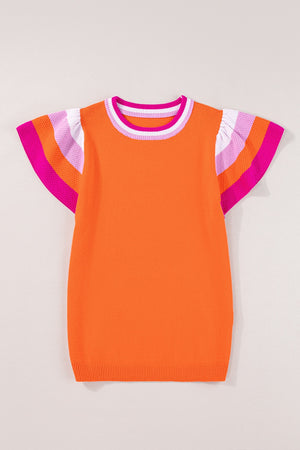 Color Block Round Neck Knit Top