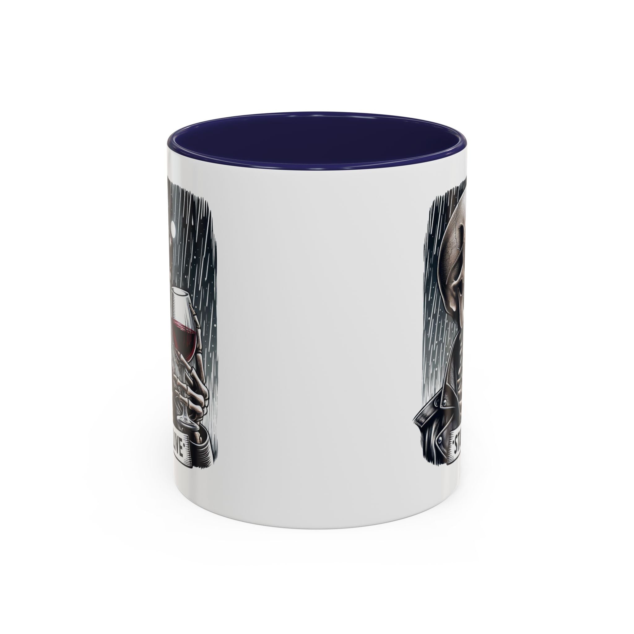 Stylish Skull Coffee Mug, Gothic Drinkware, Staying Alive Gift for Halloween, Funny Office Mug, Alternative Drinkware