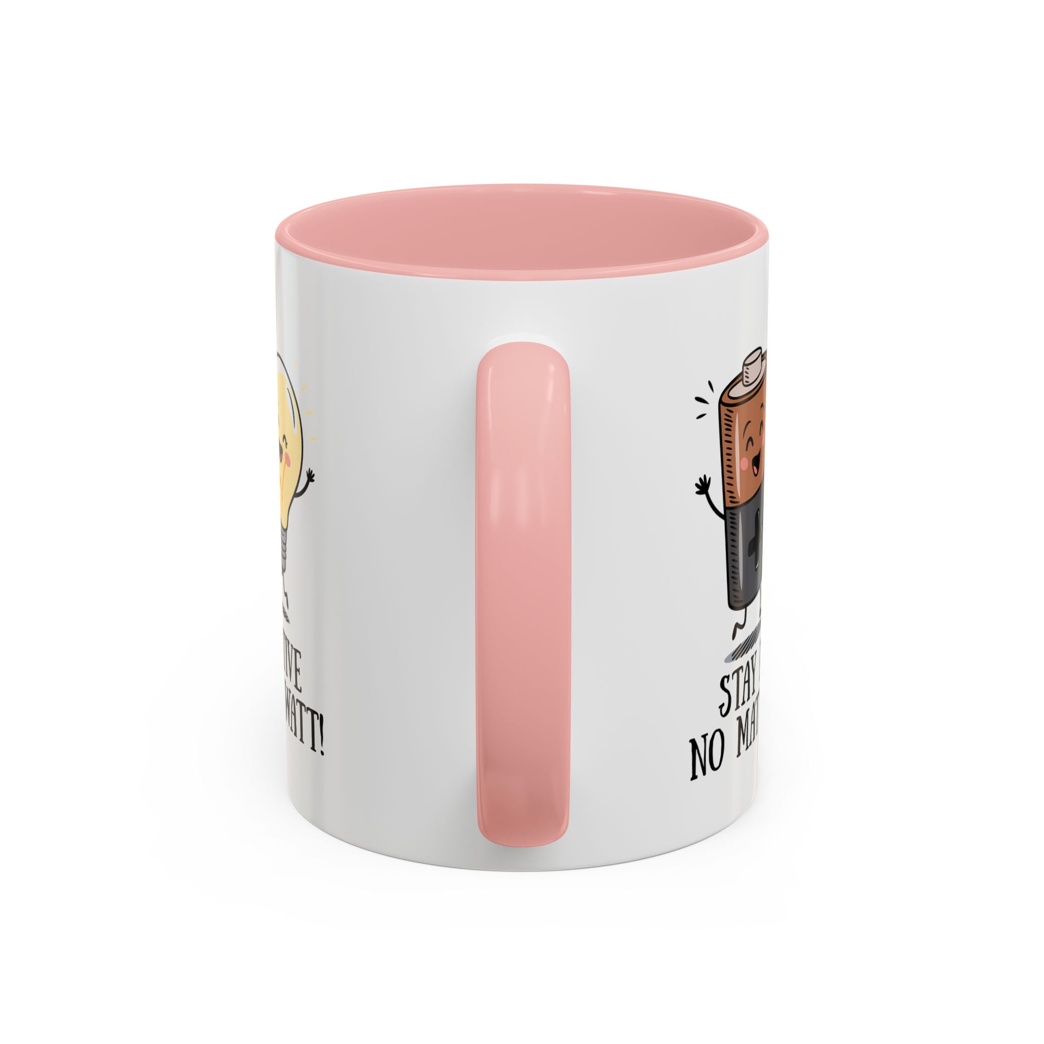 Stay Positive Accent Coffee Mug - 11oz & 15oz - Cute Light Bulb & Battery Design