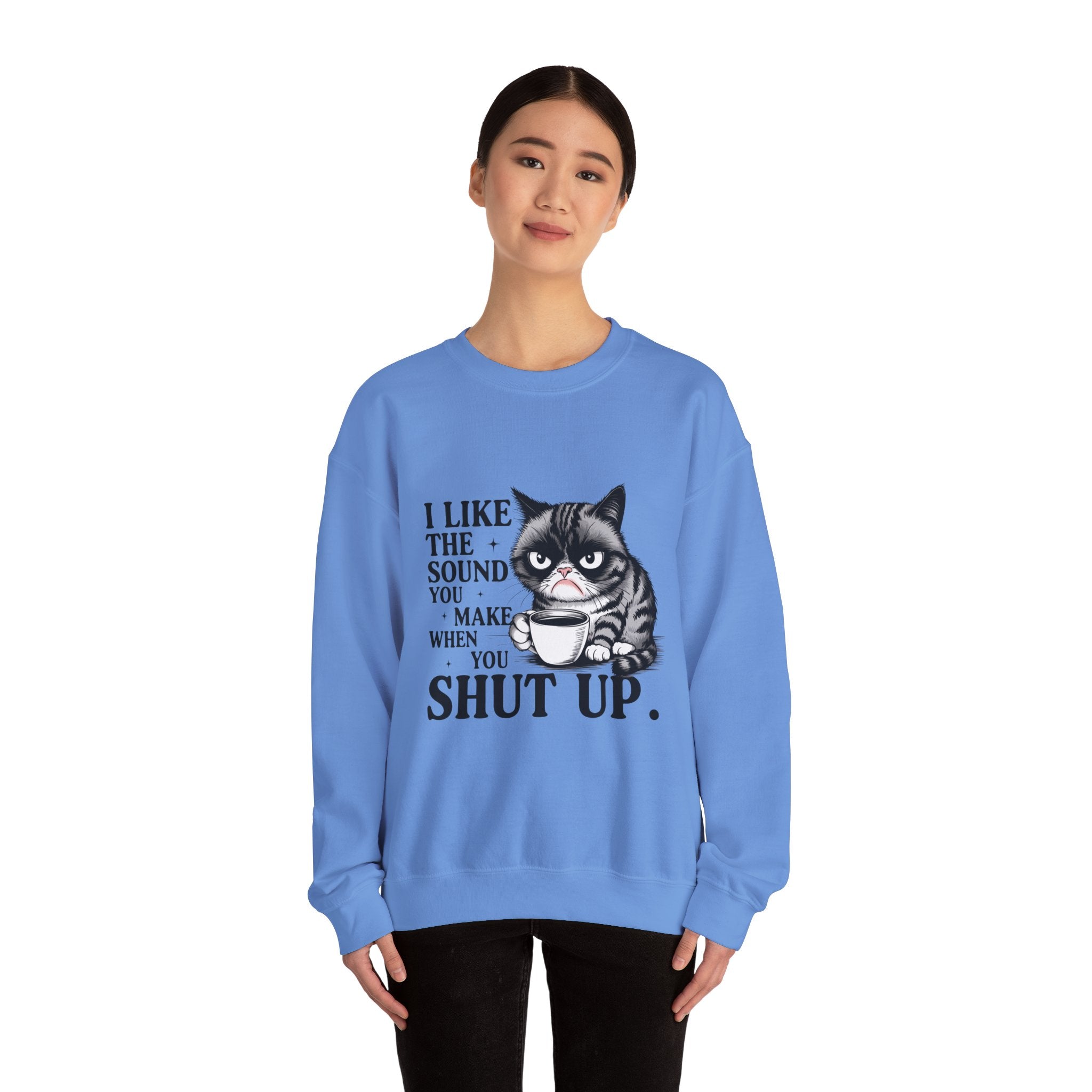 Funny Cat Sweatshirt - I Like the Sound You Make When You SHUT UP, Gift for Cat Lovers, Cozy Crewneck, Unisex Pullover, Perfect for