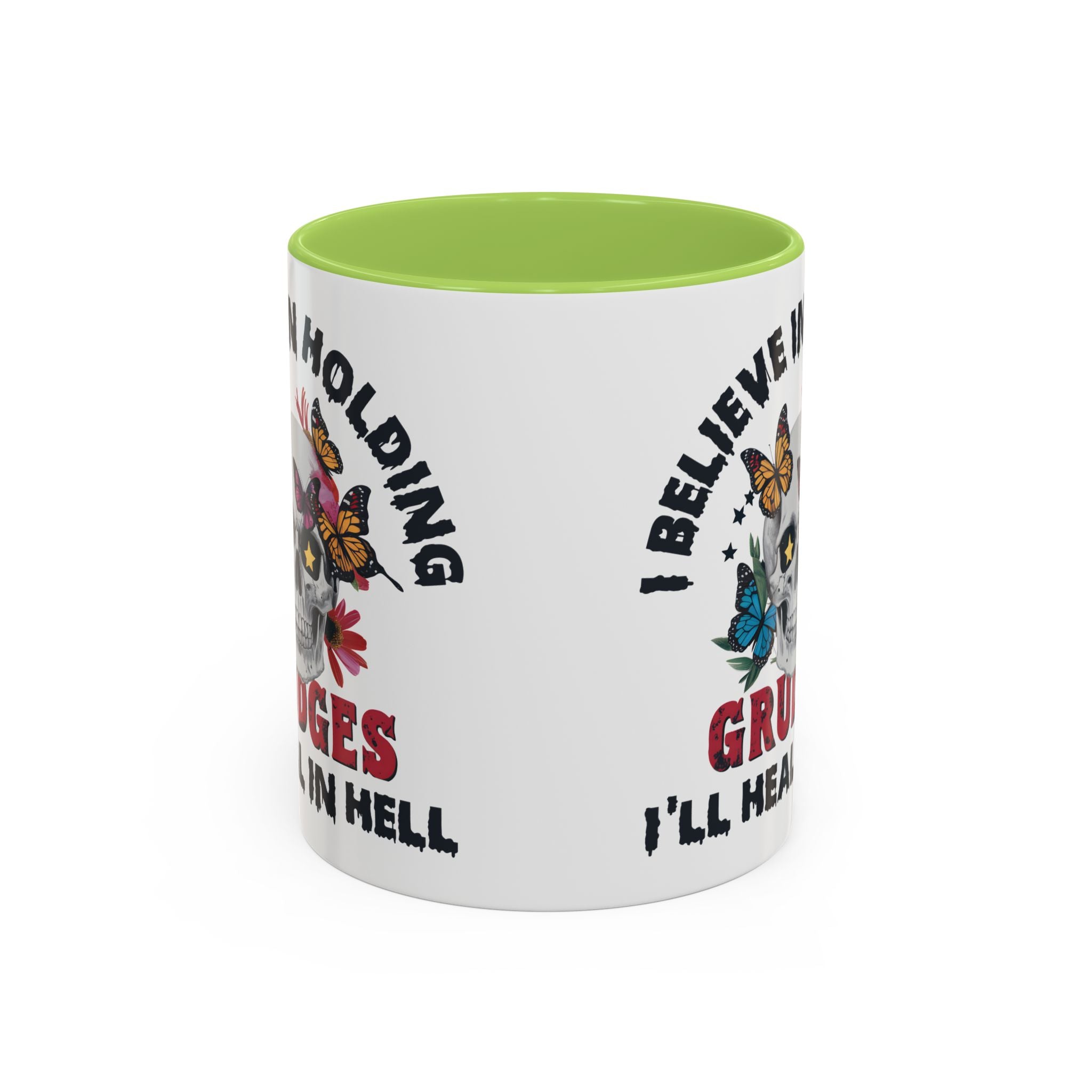 Grudge-Holder Coffee Mug - 11 & 15oz Ceramic with Floral Skull Design gothic horror art