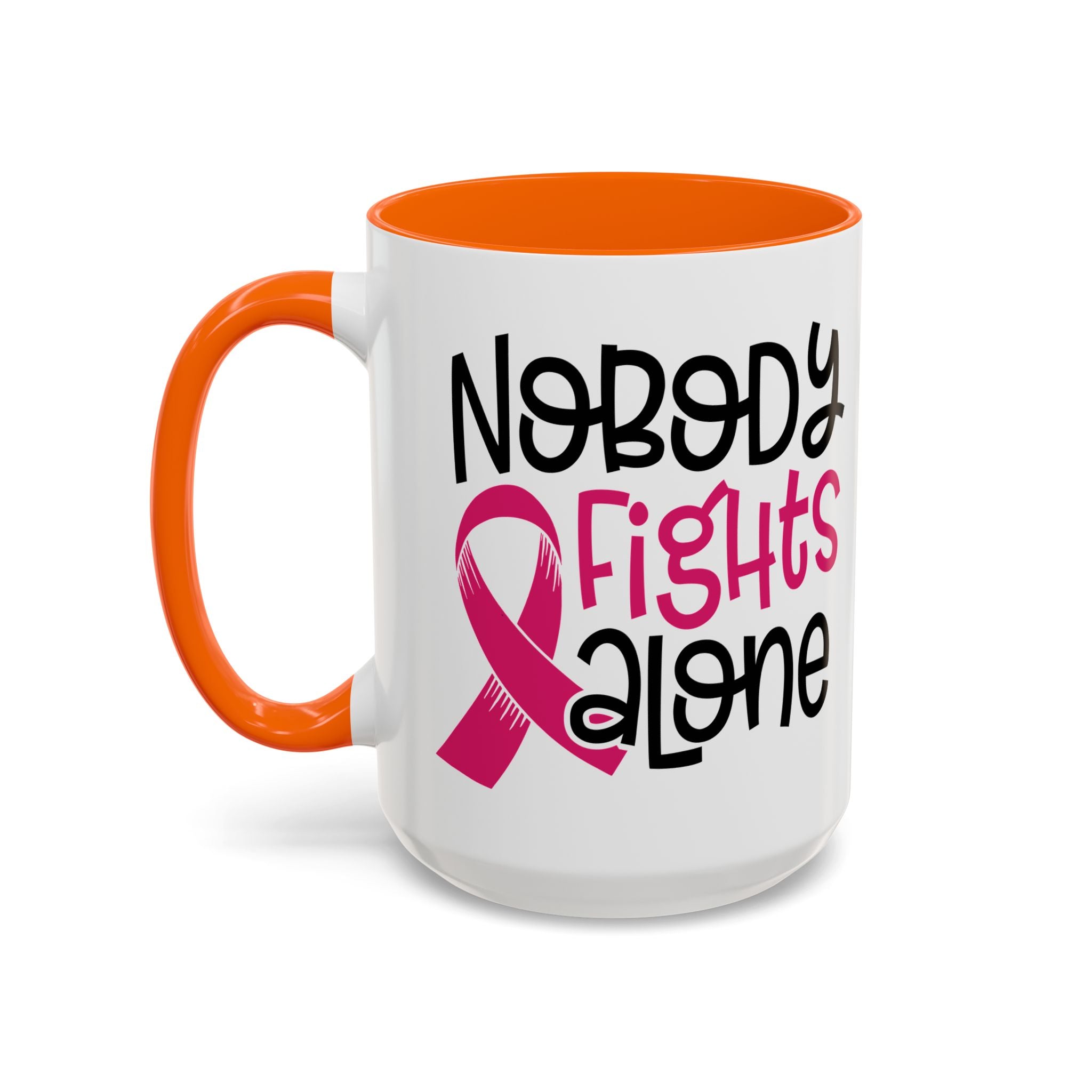 Inspirational Coffee Mug for Support - 'Nobody Fights Alone' | Breast Cancer Awareness Gift, Motivational Mug, Friendship Gift, Self-Care