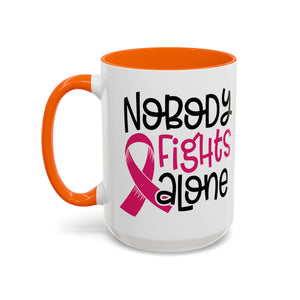 Inspirational Coffee Mug for Support - 'Nobody Fights Alone' | Breast Cancer Awareness Gift, Motivational Mug, Friendship Gift, Self-Care