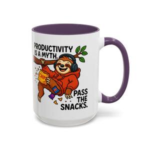 Funny Sloth Coffee Mug, Humor Mug Gift, Productivity Myth Mug, Cute Sloth Cup, Quirky Office Mug