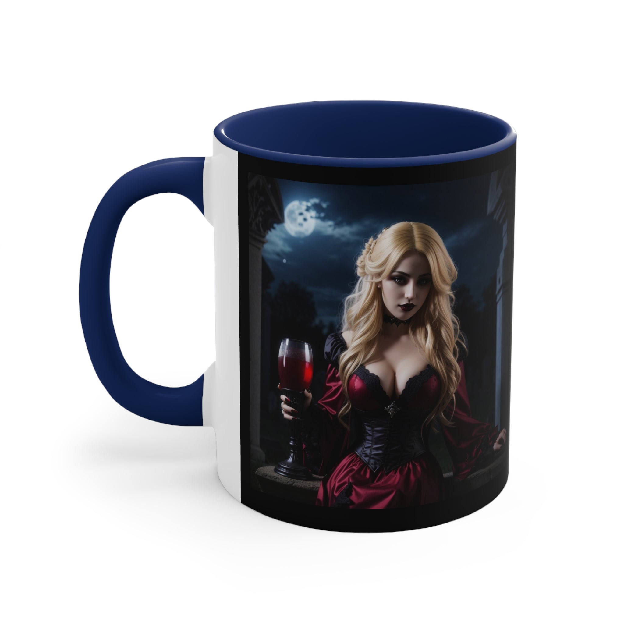 gothic blonde vampire drinking blood Accent Coffee Mug, 11oz