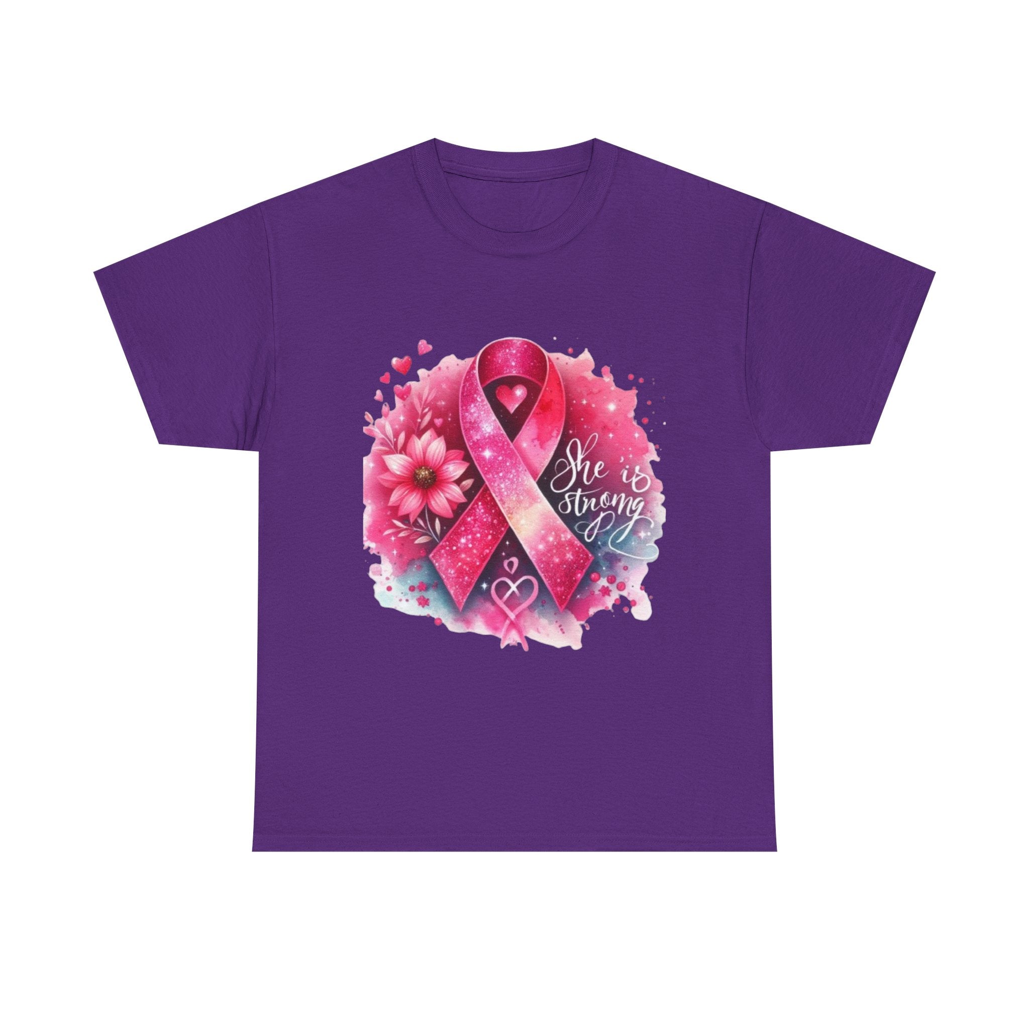 Breast Cancer Awareness Tee - She is Strong, Support Shirt, Gift for Fighters, Awareness Month Apparel, Inspirational T-Shirt