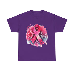 Breast Cancer Awareness Tee - She is Strong, Support Shirt, Gift for Fighters, Awareness Month Apparel, Inspirational T-Shirt