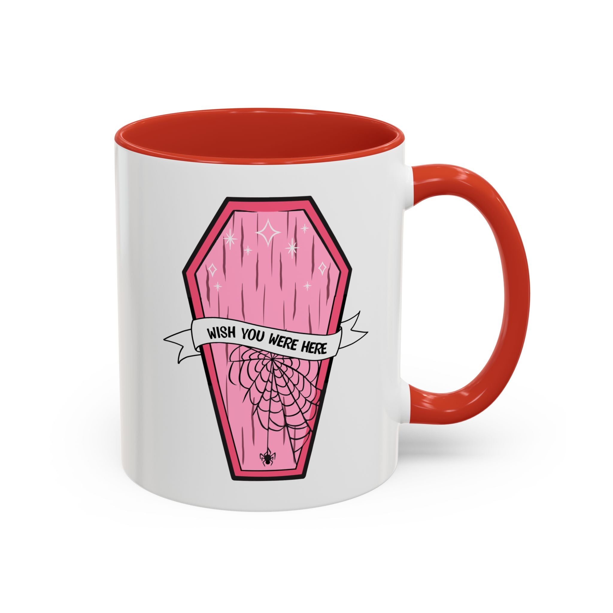 Pink Coffin Coffee Mug – "Wish You Were Here" Gothic Cute Tea Mug