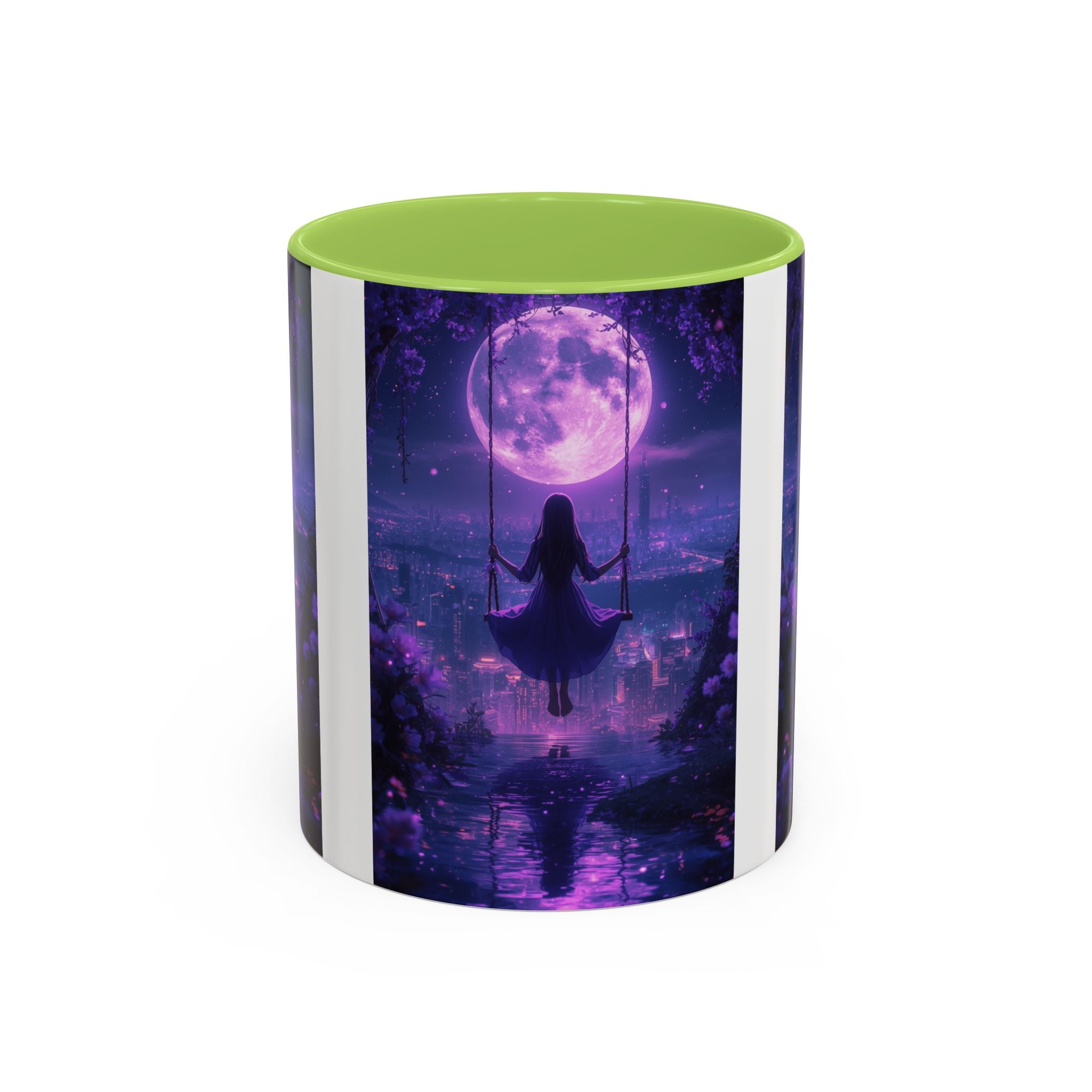 anime Dreamy Moonlit Swing Accent Coffee Mug, Artistic Mug, Celestial Coffee Cup, Fantasy Beverage Holder, Gift for Dreamers