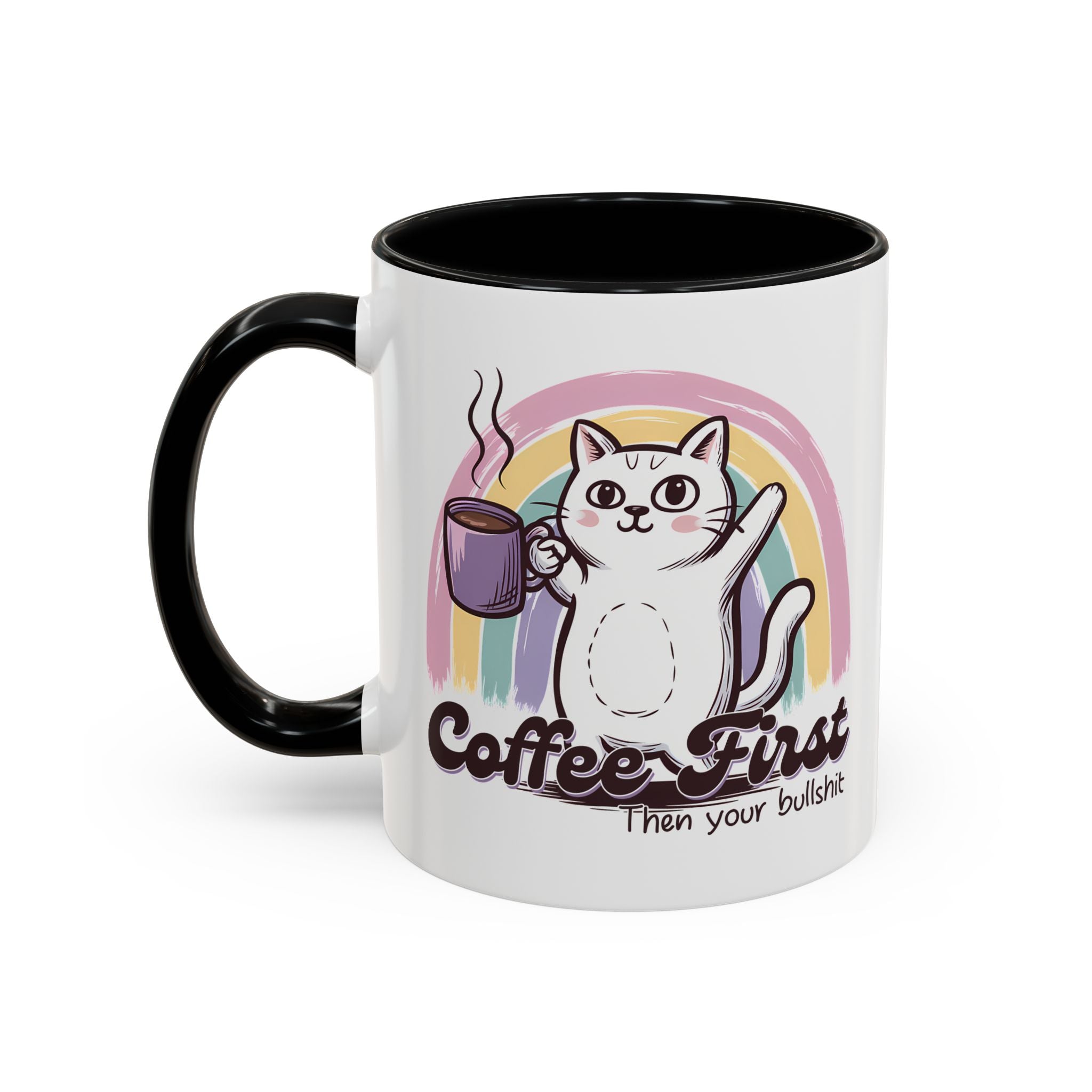 Coffee First Cat Mug - Humorous 11 & 15oz Accent Coffee Cup for Cat Lovers sarcasm