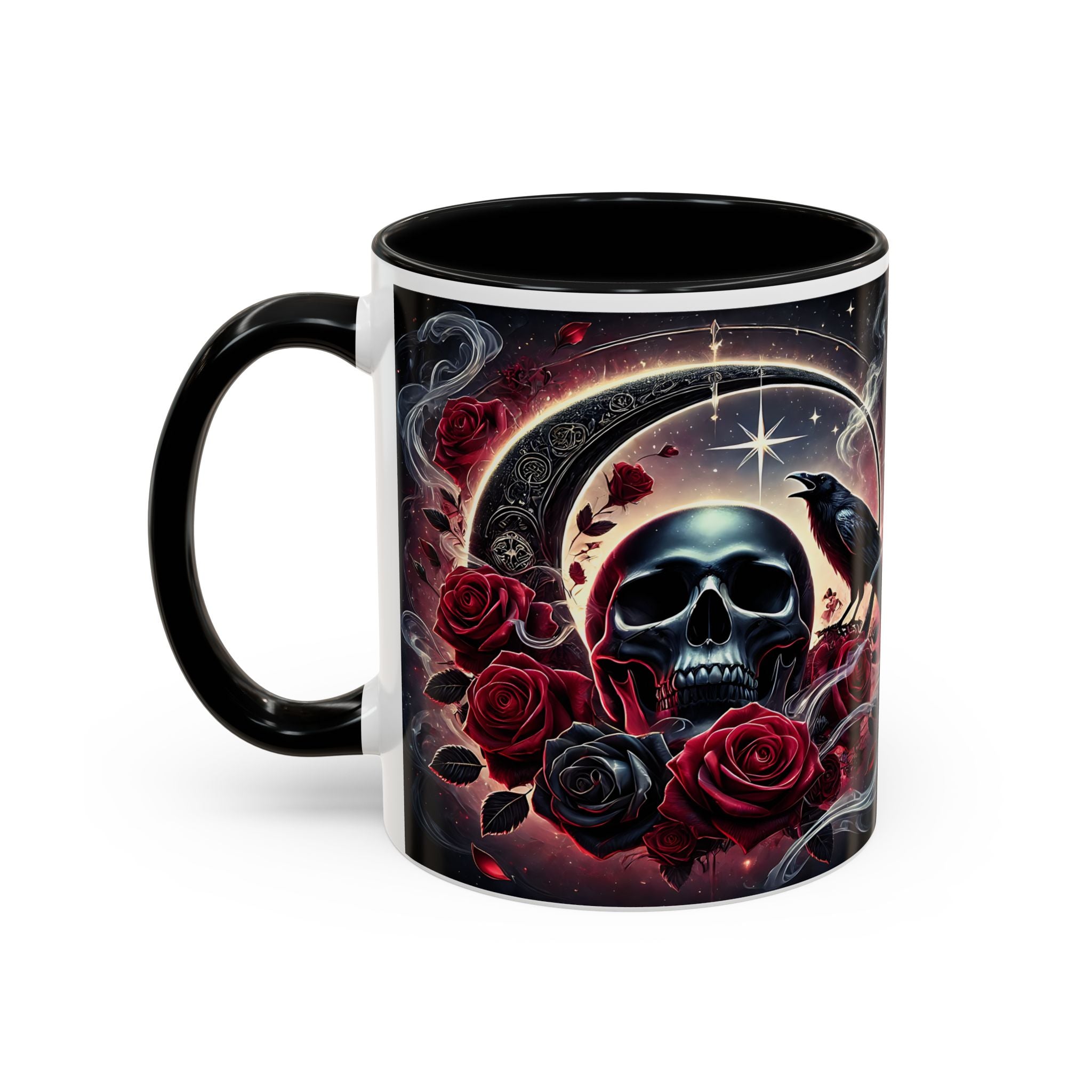 Skull & Raven Accent Coffee Mug — Gothic Roses 11/15oz