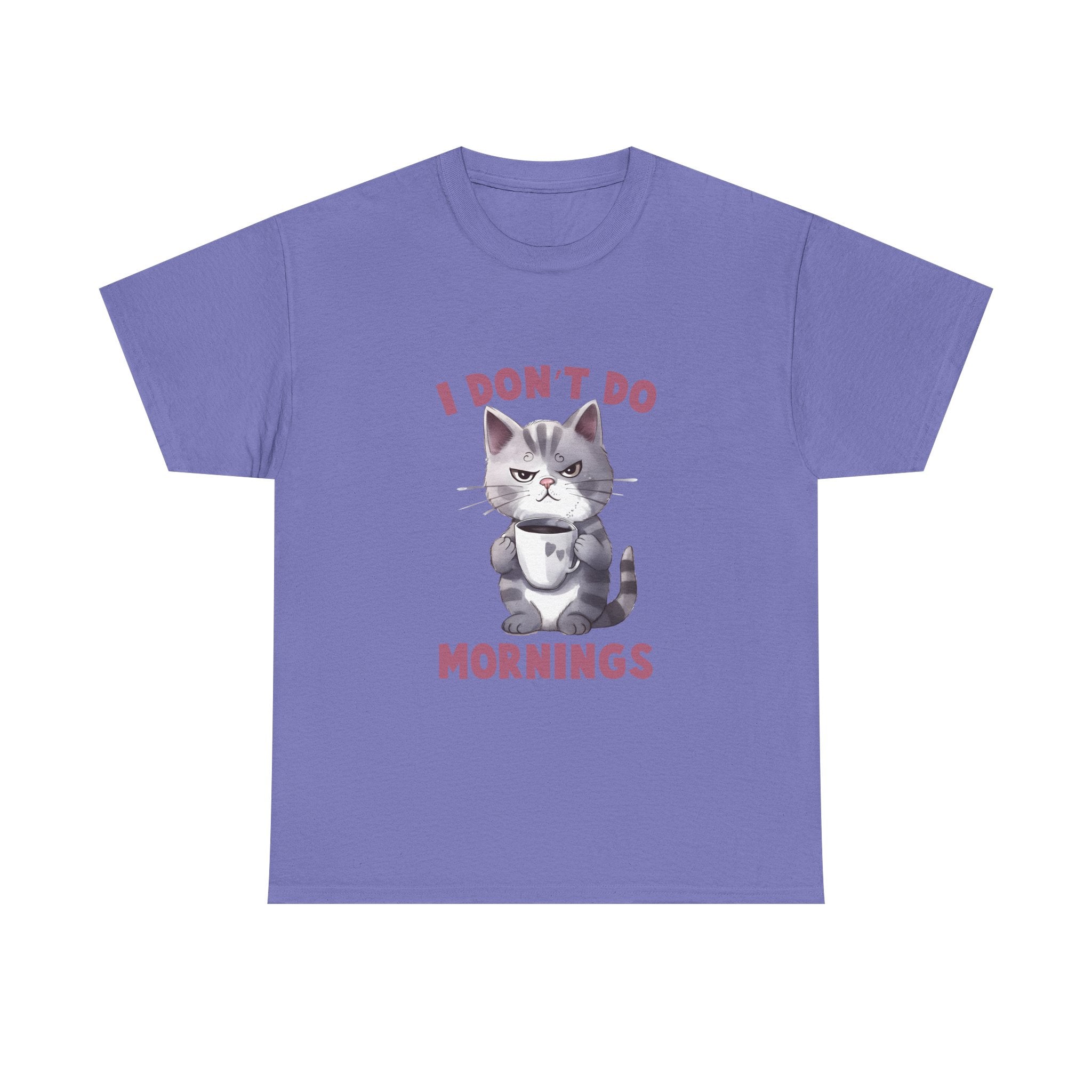 I Don't Do Mornings Cat Tee | Funny Unisex Cotton T-Shirt, Gift for Cat Lovers, Relaxed Fit Top, Cute Pet Owner Appreciation