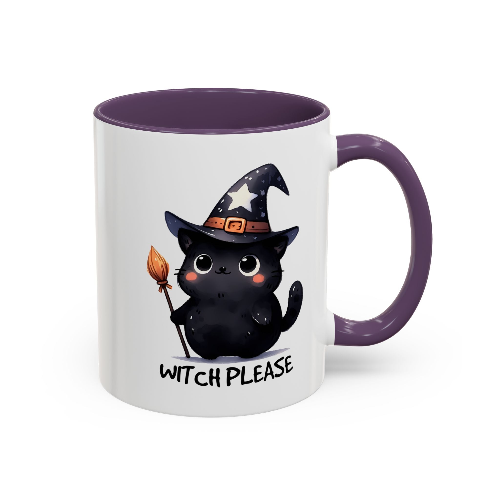 Cute Witch Cat Coffee Mug - Perfect for Halloween, Cat Lover Gift, Witch Please Design, Black Cat Mug, Cozy Drinkware