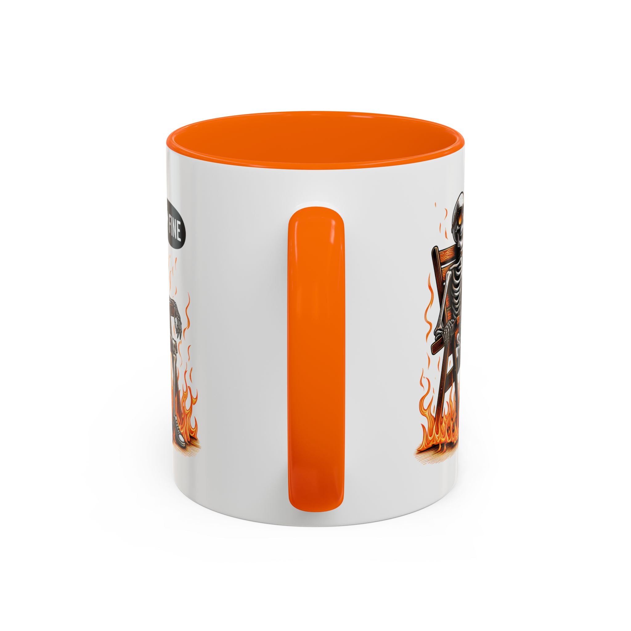 Funny I'M fine  Skeleton on fire Coffee Mug - Humor Gift for Halloween, Coffee Lovers,  Decor, Gag Gift, 11-15oz Accent Mug