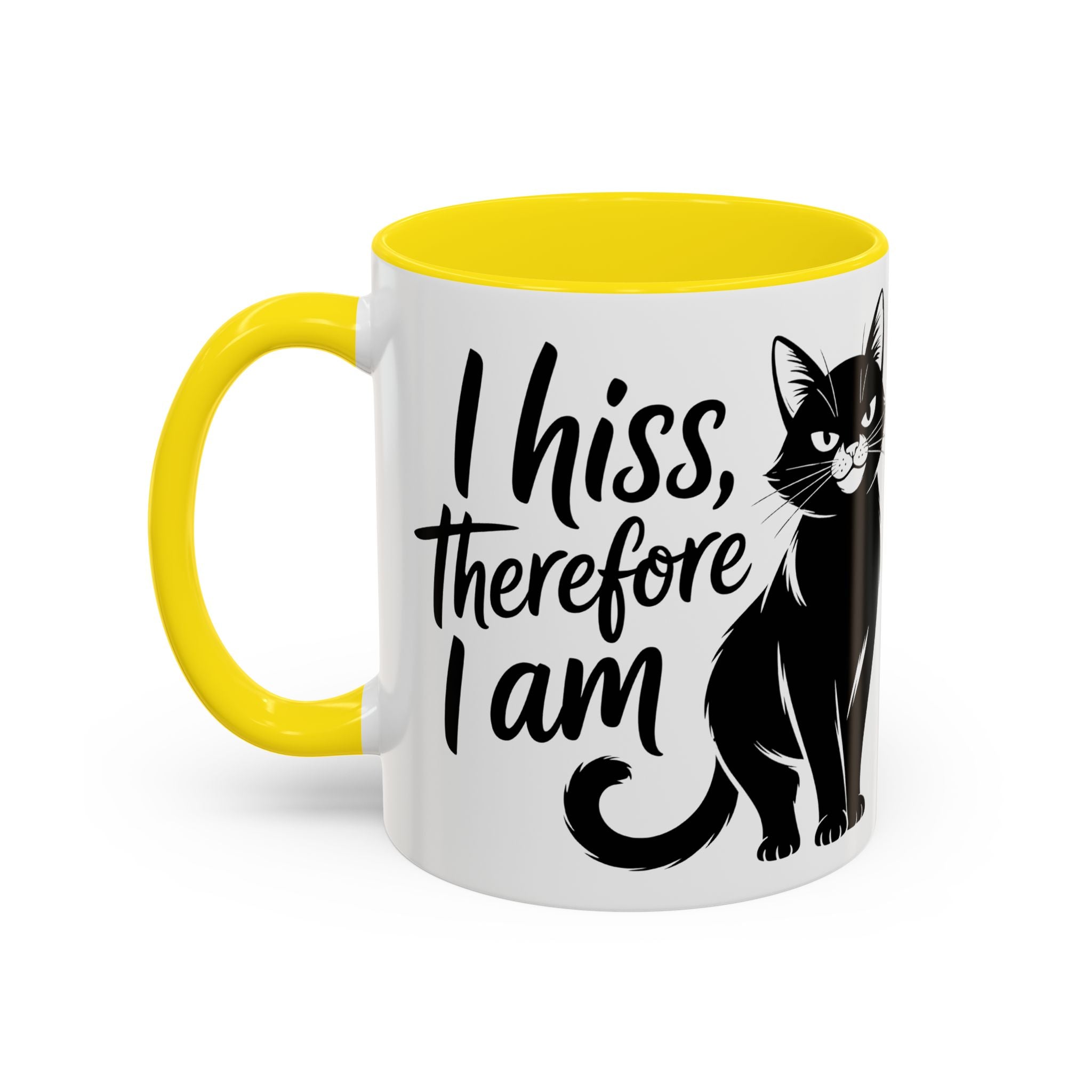 Cat Coffee Mug — "I Hiss Therefore I Am" Black Cat Accent Mug sarcasm attitude