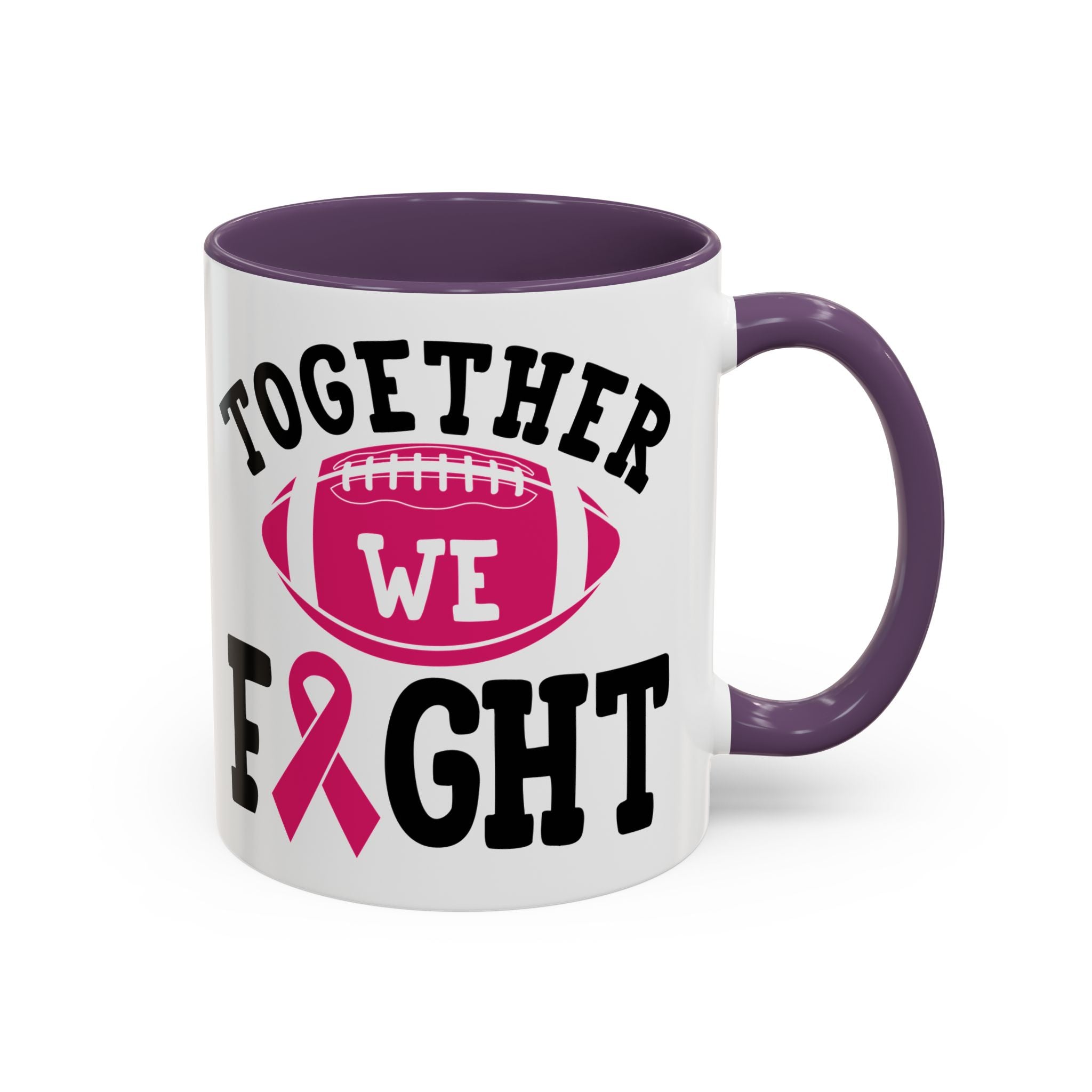 Together We Fight Pink Ribbon Coffee Mug, Support Breast Cancer Awareness, Gift for Survivors, Football Lovers, Empowerment