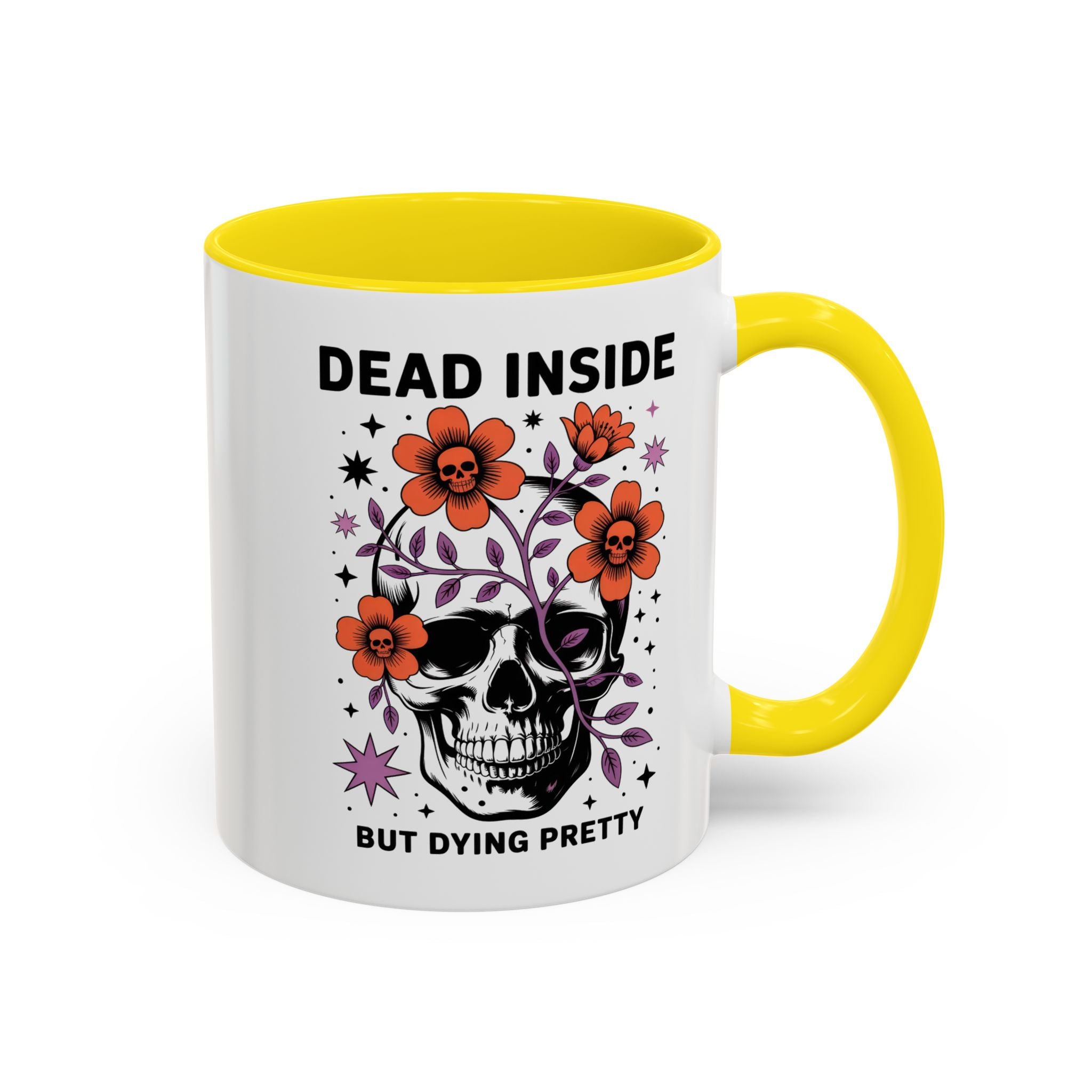 Dead Inside But Dying Pretty Accent Coffee Mug — Floral Skull 11/15oz