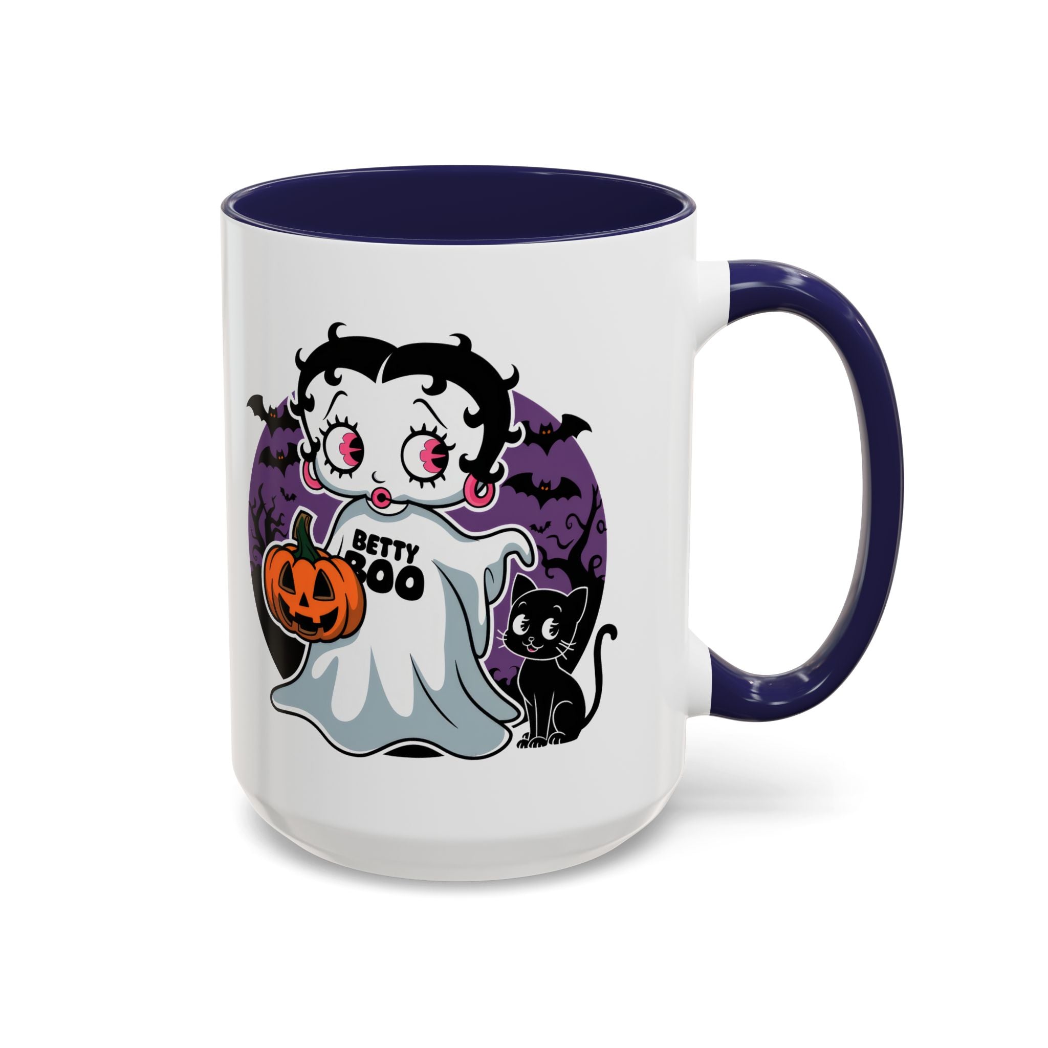 Betty Boo Halloween Ghost Mug — Cute Spooky Pumpkin & Black Cat Accent Coffee Cup