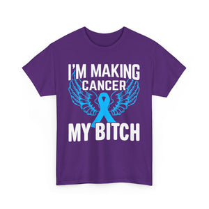 Angel Wings cancer Awareness Tee, Unisex Cotton Shirt for Support, Gift for Advocates, Fundraising Event Wear, Blue Ribbon Merchandise