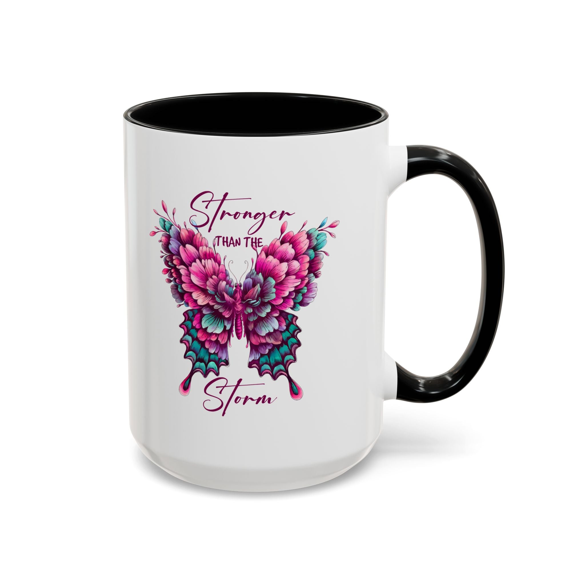 Stronger Than The Storm Accent Coffee Mug - Inspirational Butterfly Design